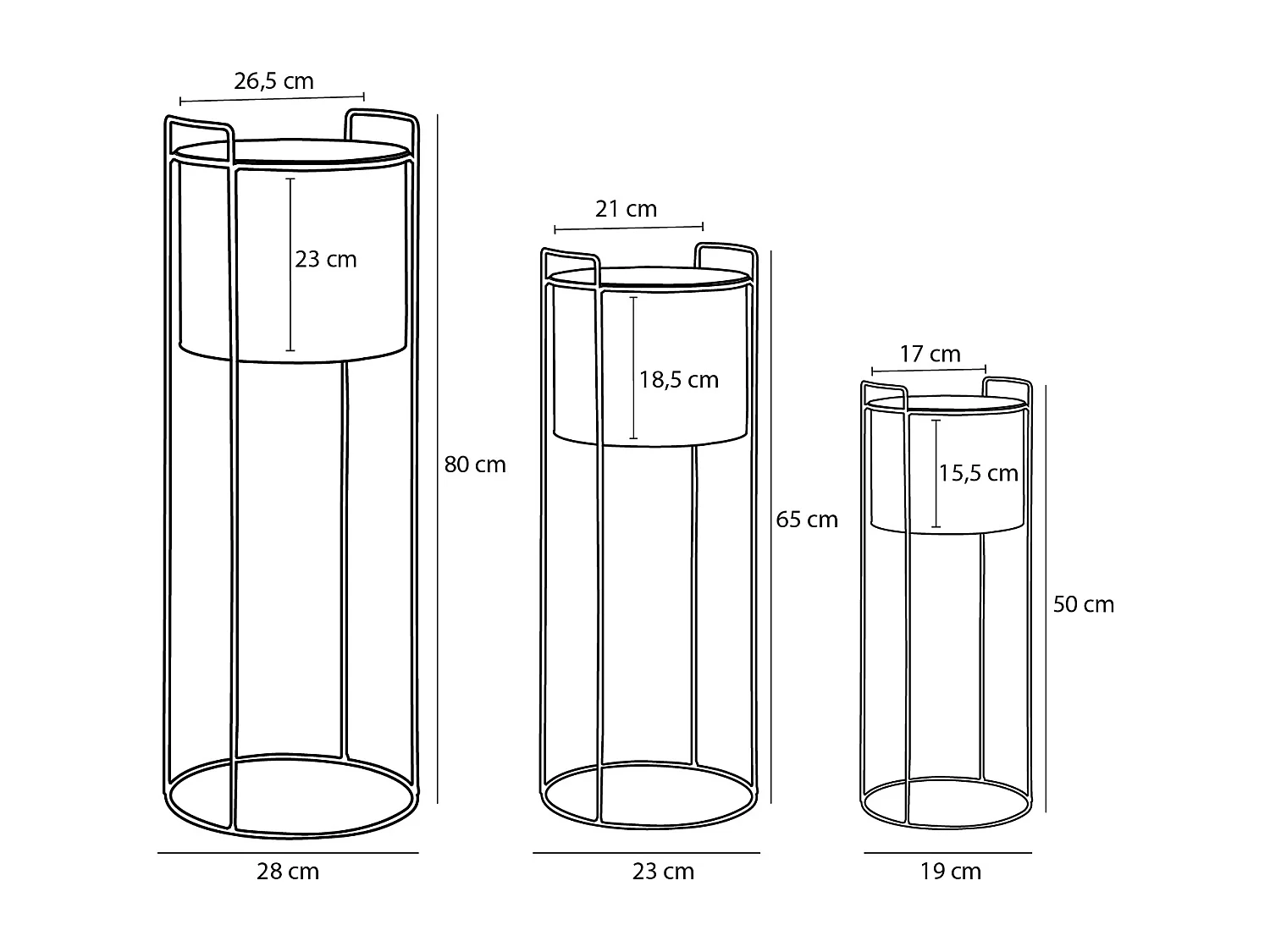 Bloempot binnen van ijzer - 80 x Ø28 / 65 x Ø23 / 50 x Ø19 - Goud - FAVANI