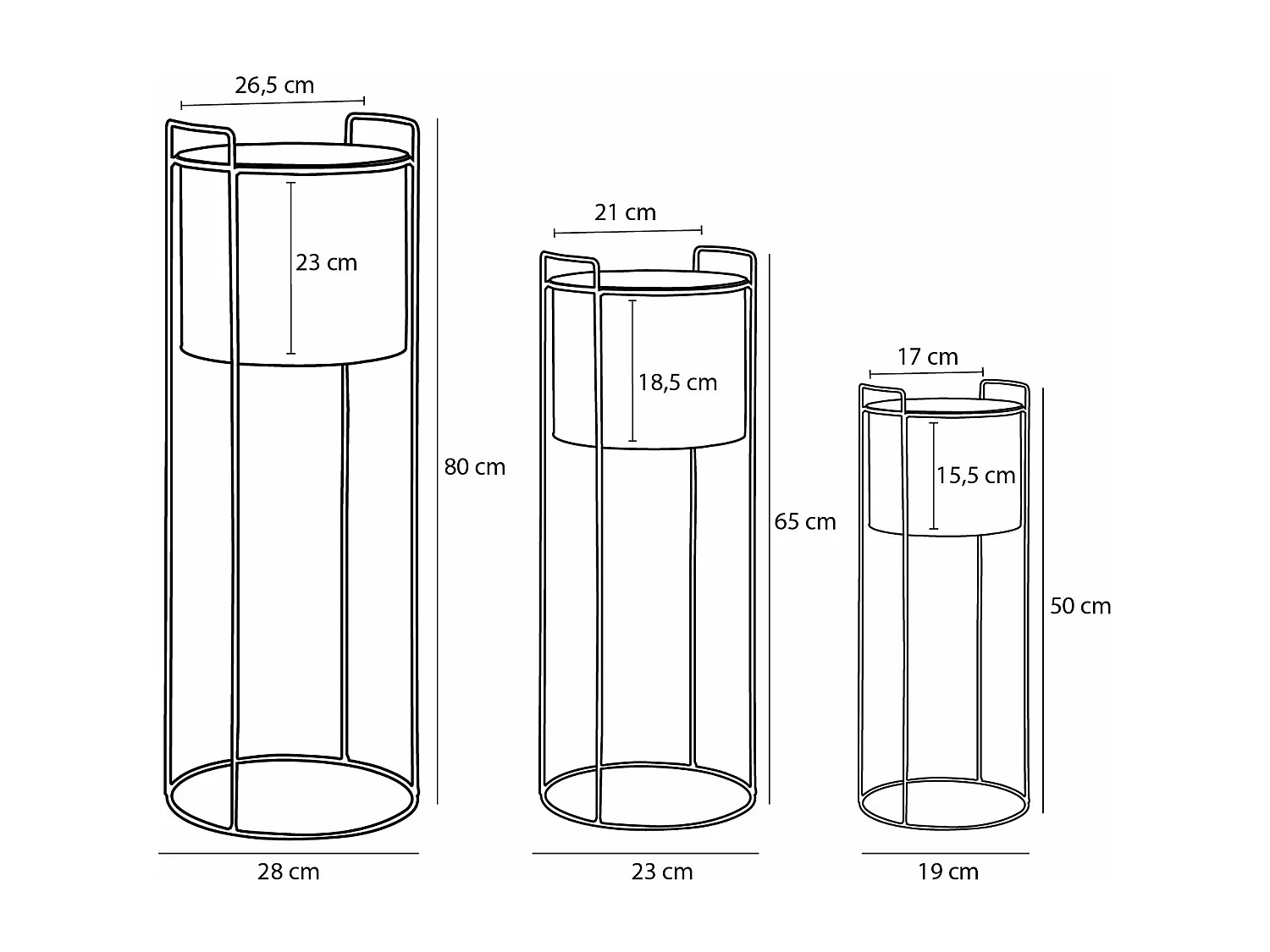 Bloempot binnen van ijzer - 80 x Ø28 / 65 x Ø23 / 50 x Ø19 - Goud - FAVANI