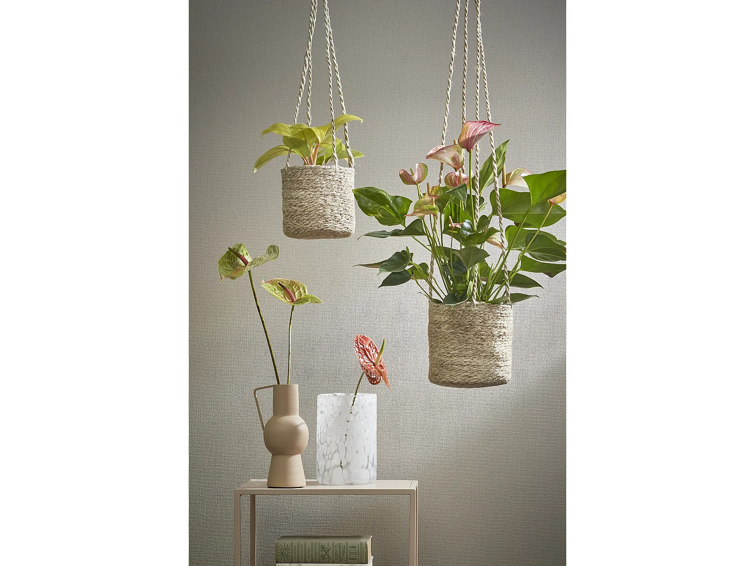 Plantenmand set van jute en plastic - 16 x Ø16 - Crème - ATLANTIC