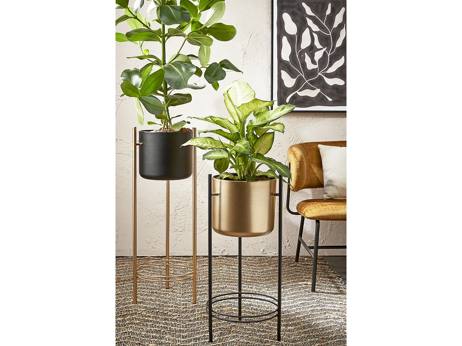 Pot de fleurs d'interieur  en métal - ⌀27 x 81 - Noir, doré - SVERRE