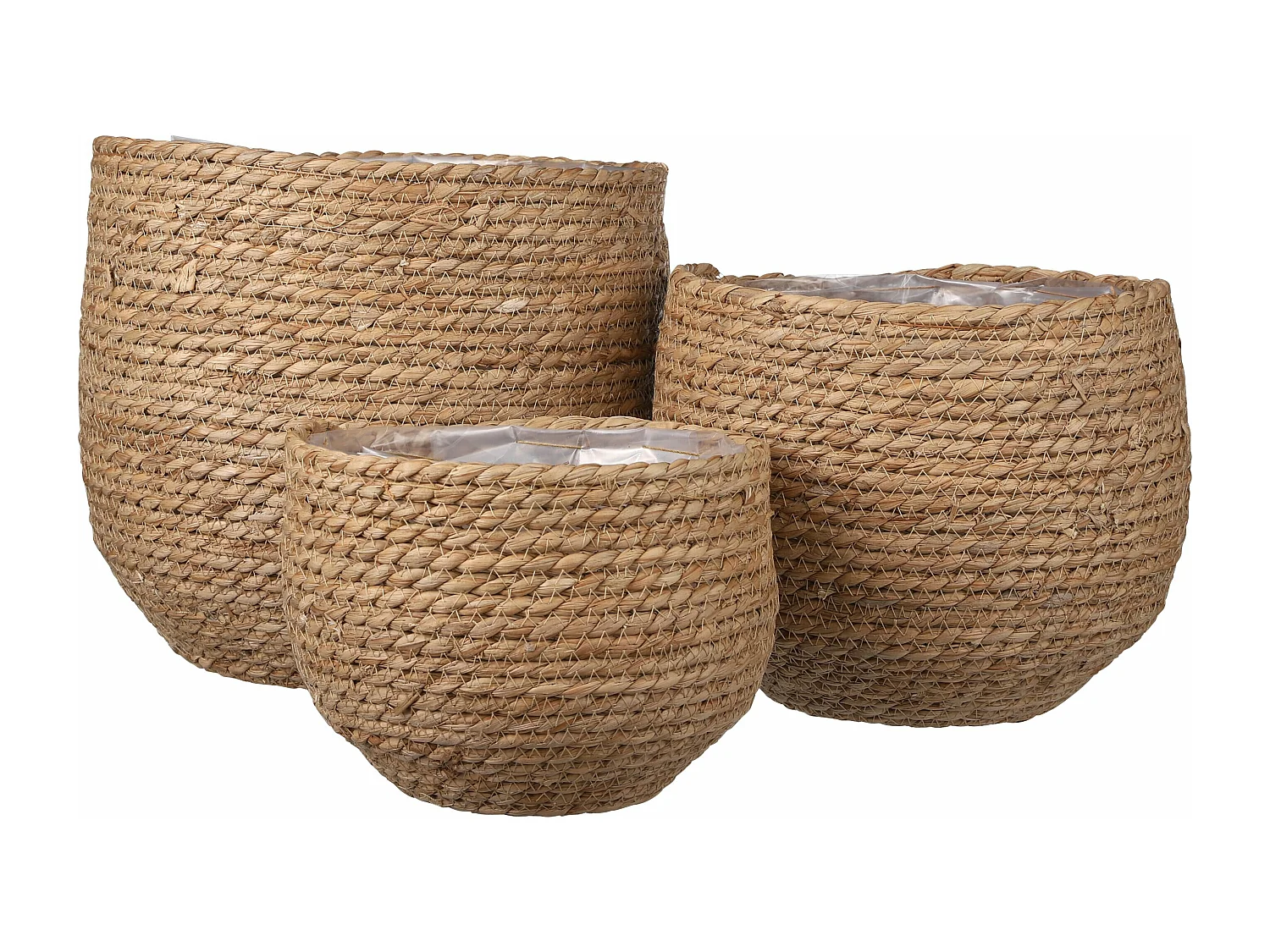 Plantenmand set van zeegras en plastic - Ø26 x 24 - Lichtbruin - JORCK