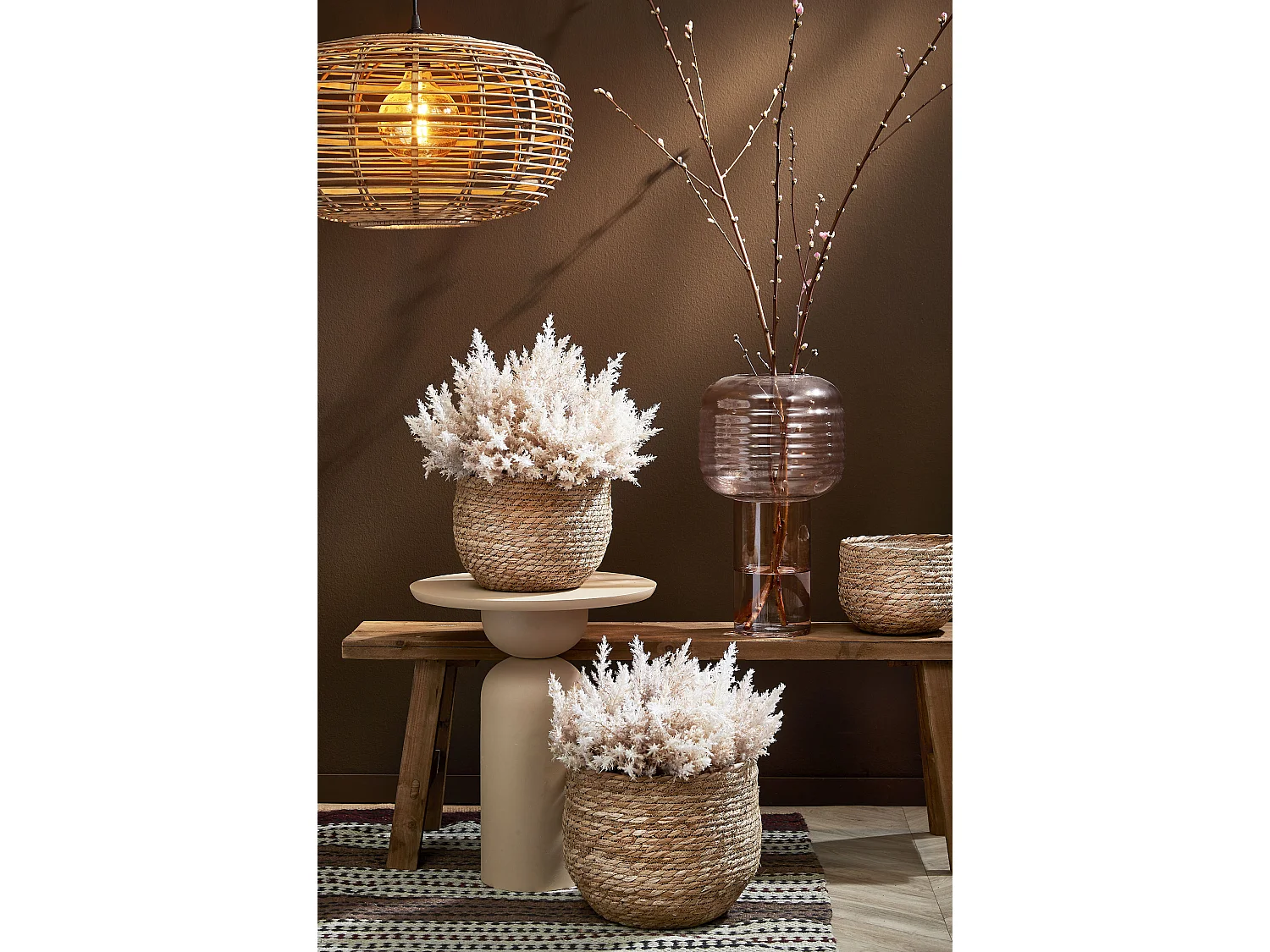 Plantenmand set van zeegras en plastic - Ø26 x 24 - Lichtbruin - JORCK