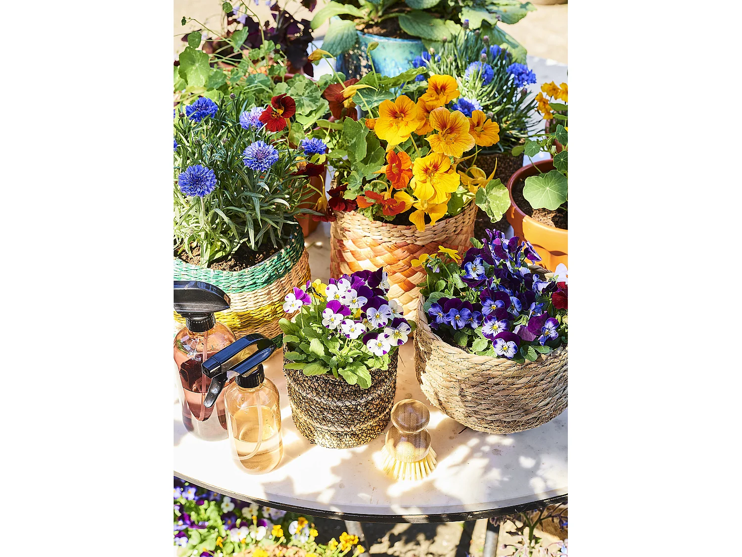 Plantenmand set van zeegras en plastic - Ø26 x 24 - Lichtbruin - JORCK