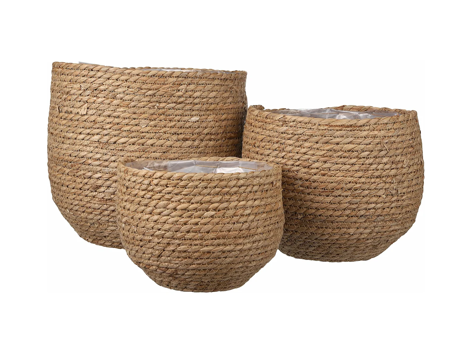 Plantenmand set van zeegras en plastic - Ø26 x 24 - Lichtbruin - JORCK