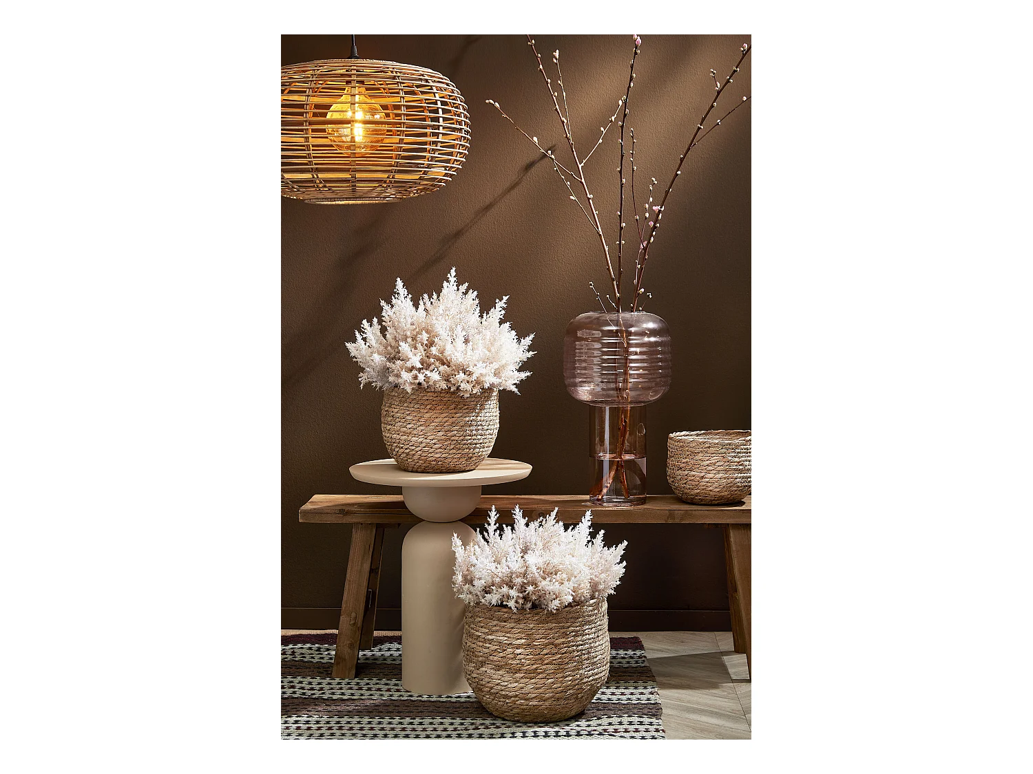 Plantenmand set van zeegras en plastic - Ø26 x 24 - Lichtbruin - JORCK