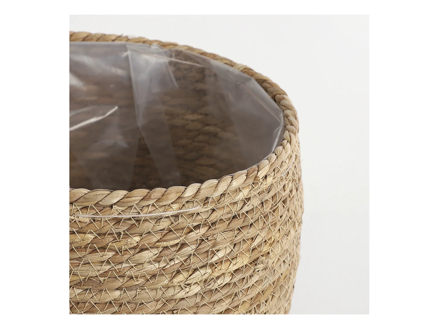 Plantenmand set van zeegras en plastic - Ø26 x 24 - Lichtbruin - JORCK