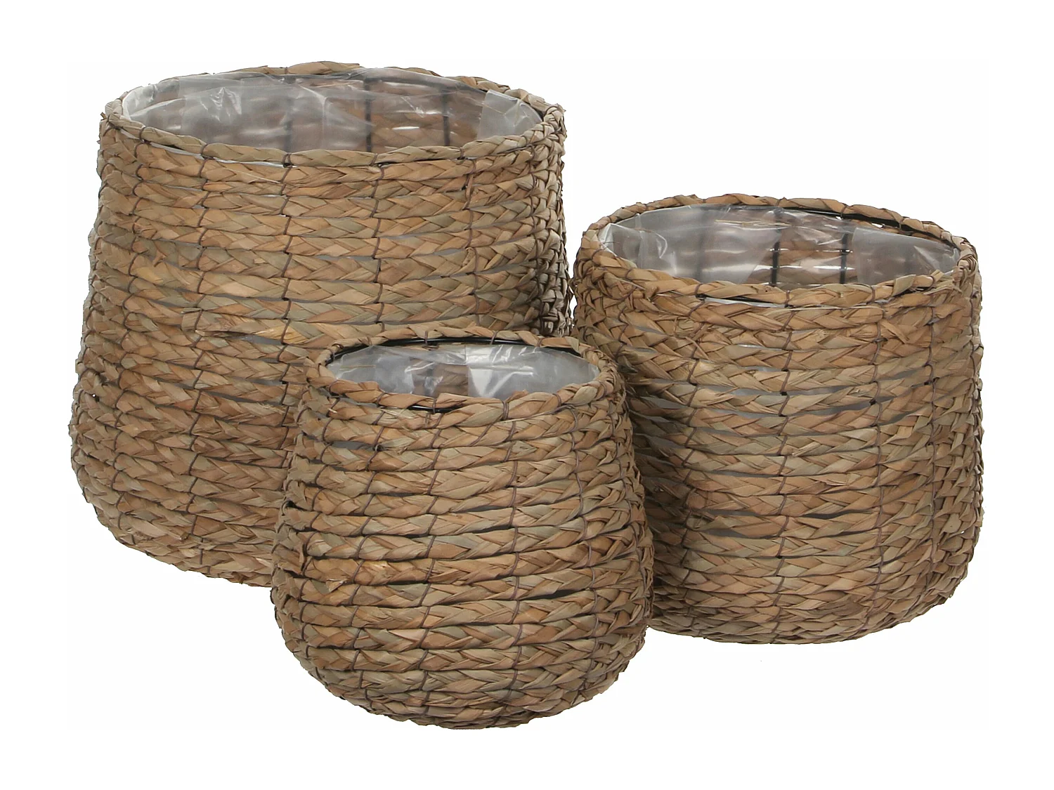 Plantenmand set van zeegras en ijzer en plastic (inleg) - Ø30 x 31 - Lichtbruin - AVALON