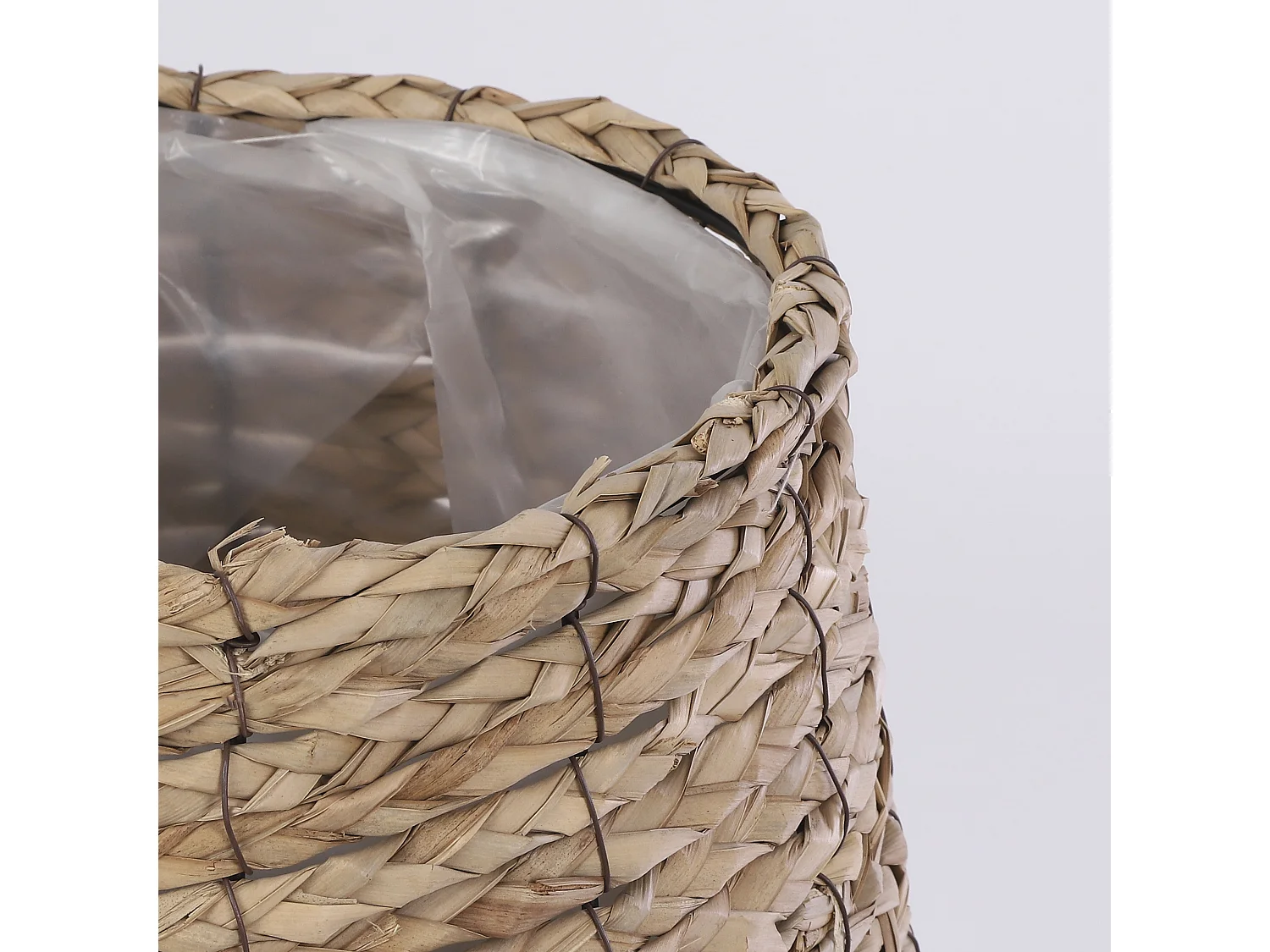 Plantenmand set van zeegras en ijzer en plastic (inleg) - Ø30 x 31 - Lichtbruin - AVALON