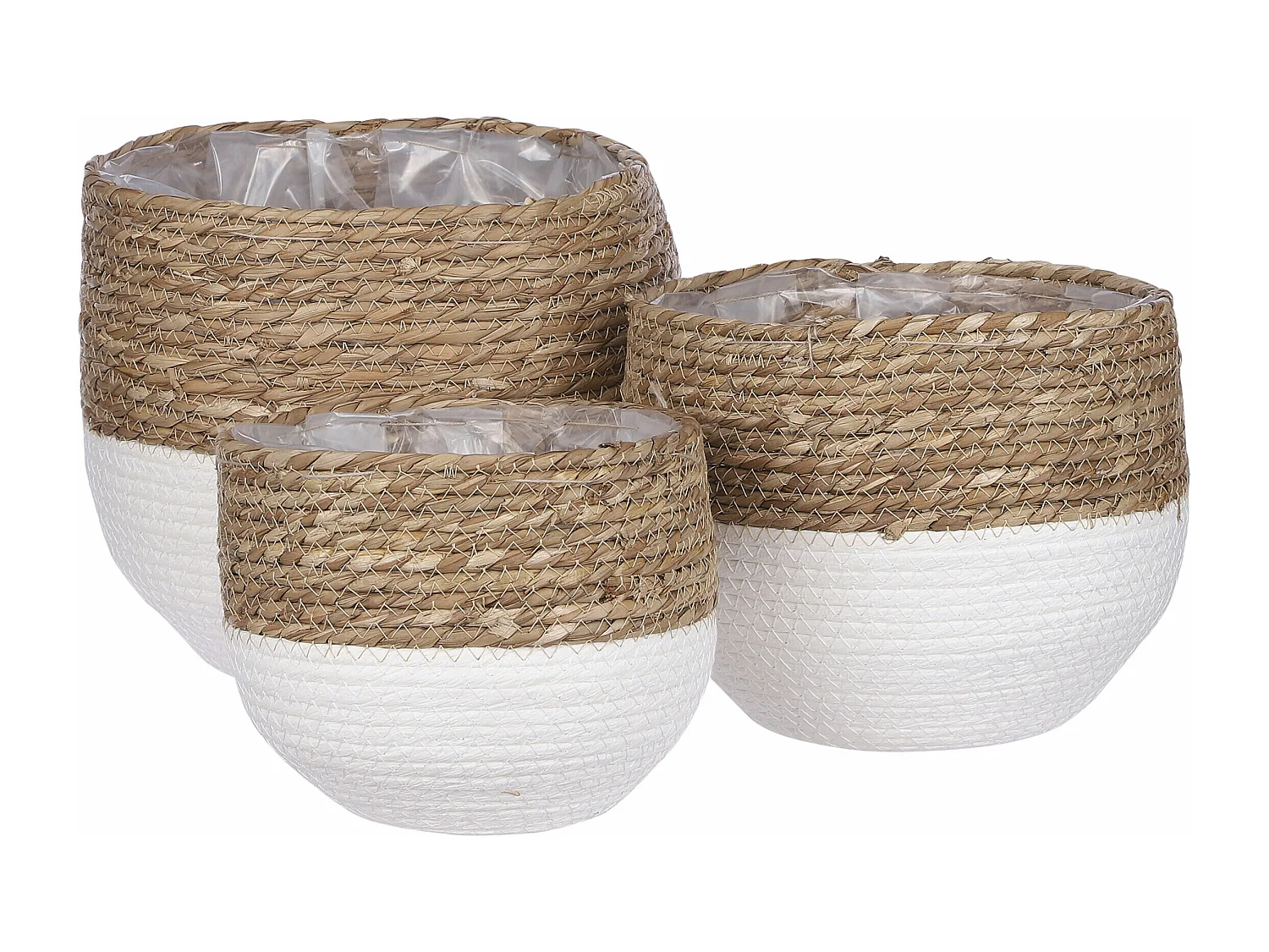 Plantenmand set van zeegras en plastic - 24 x Ø26 - Off white - JORCK