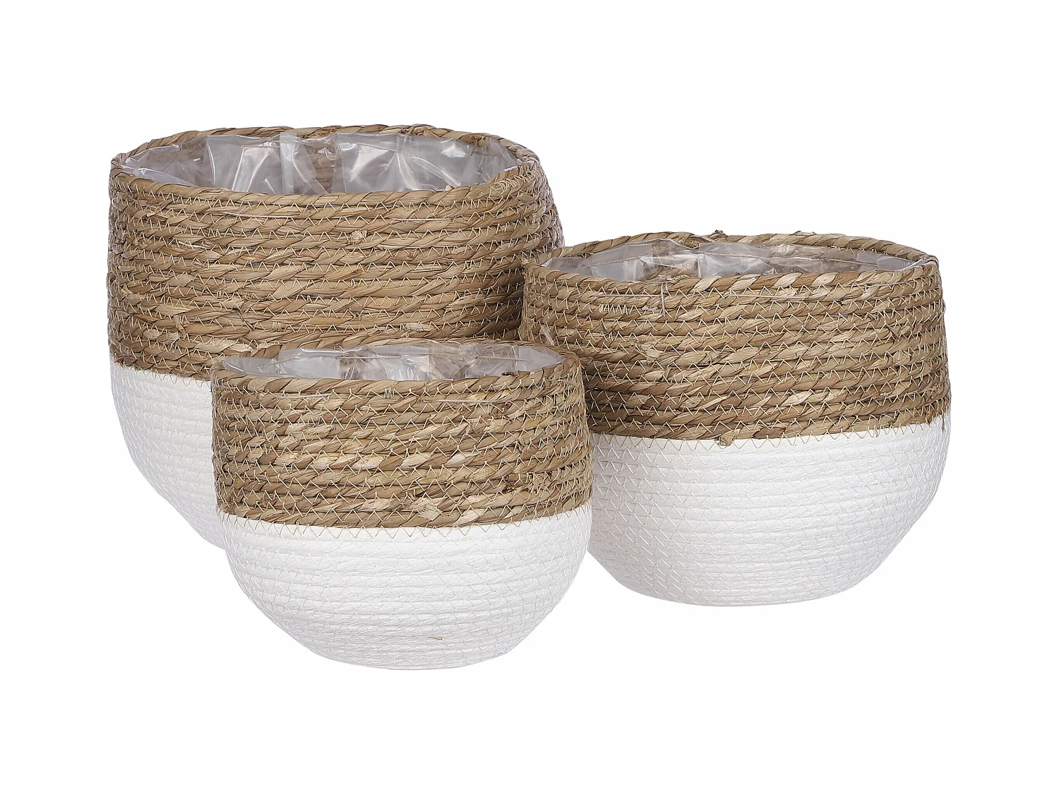 Plantenmand set van zeegras en plastic - 24 x Ø26 - Off white - JORCK