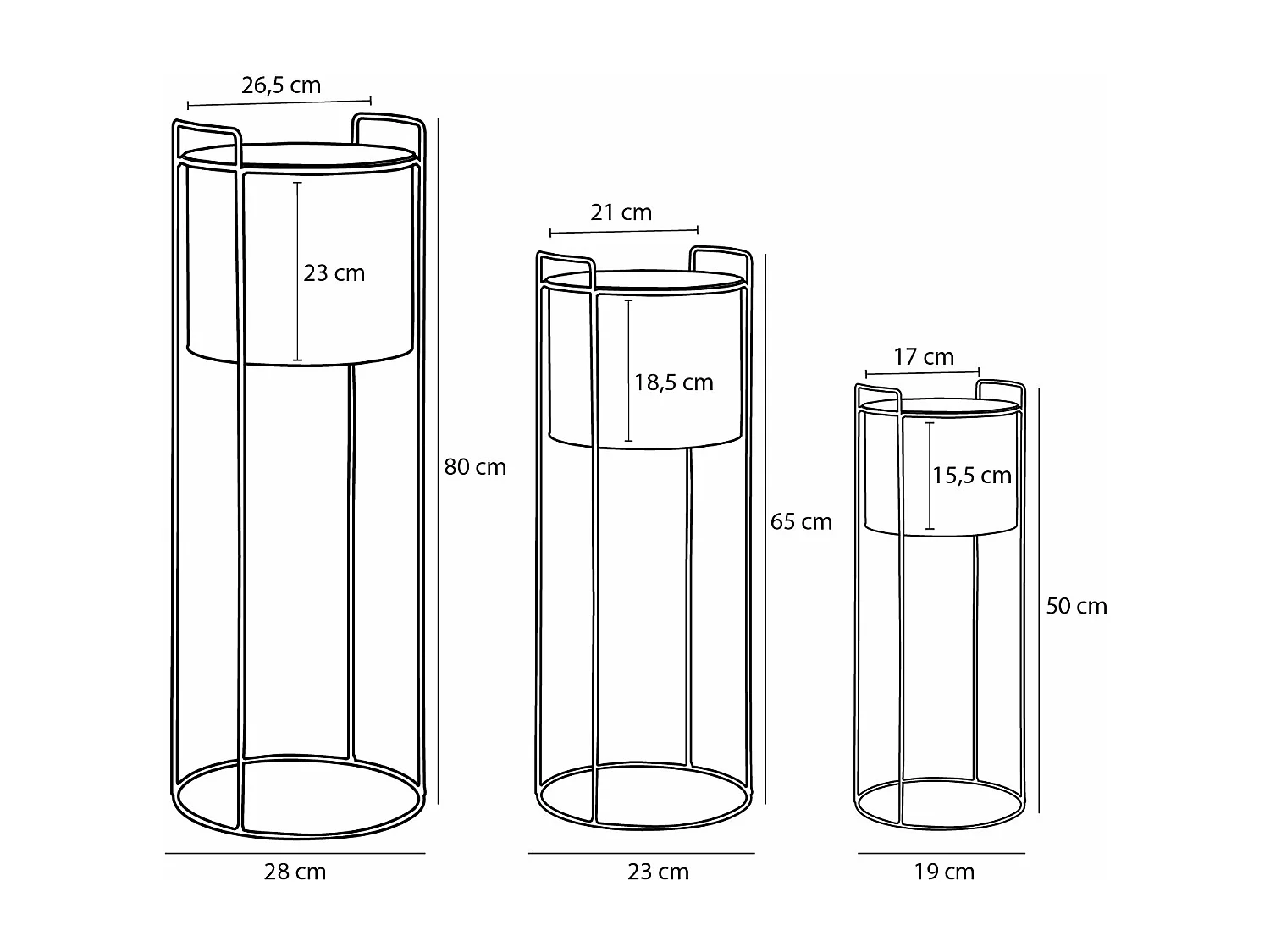 Bloempot binnen van ijzer - 80 x Ø28 / 65 x Ø23 / 50 x Ø19 - Zwart - FAVANI