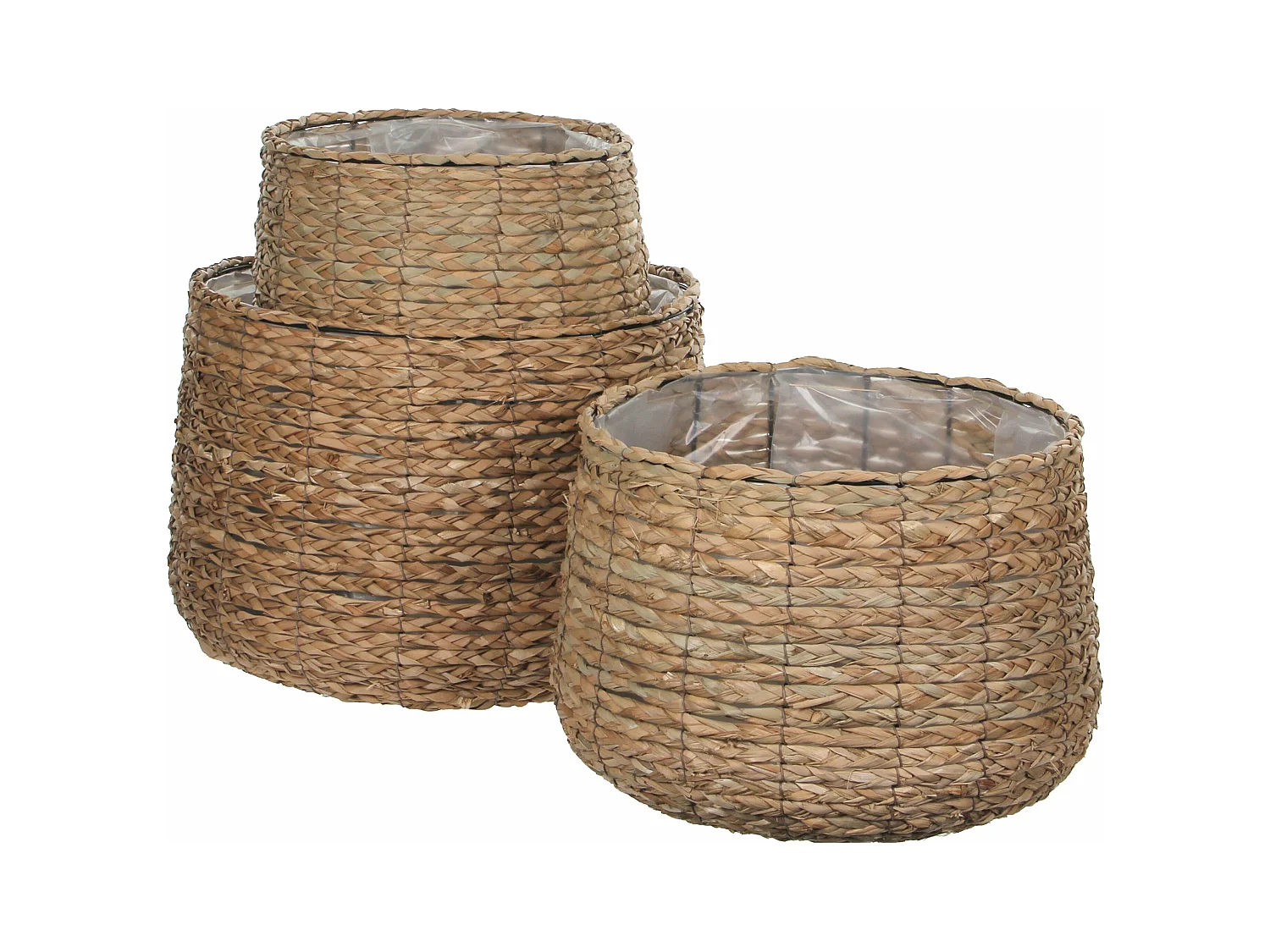 Ensemble de panier a plantes en seagrass et métal et plastique (inlay) - 32 x Ø44 - Marron clair - AVALON