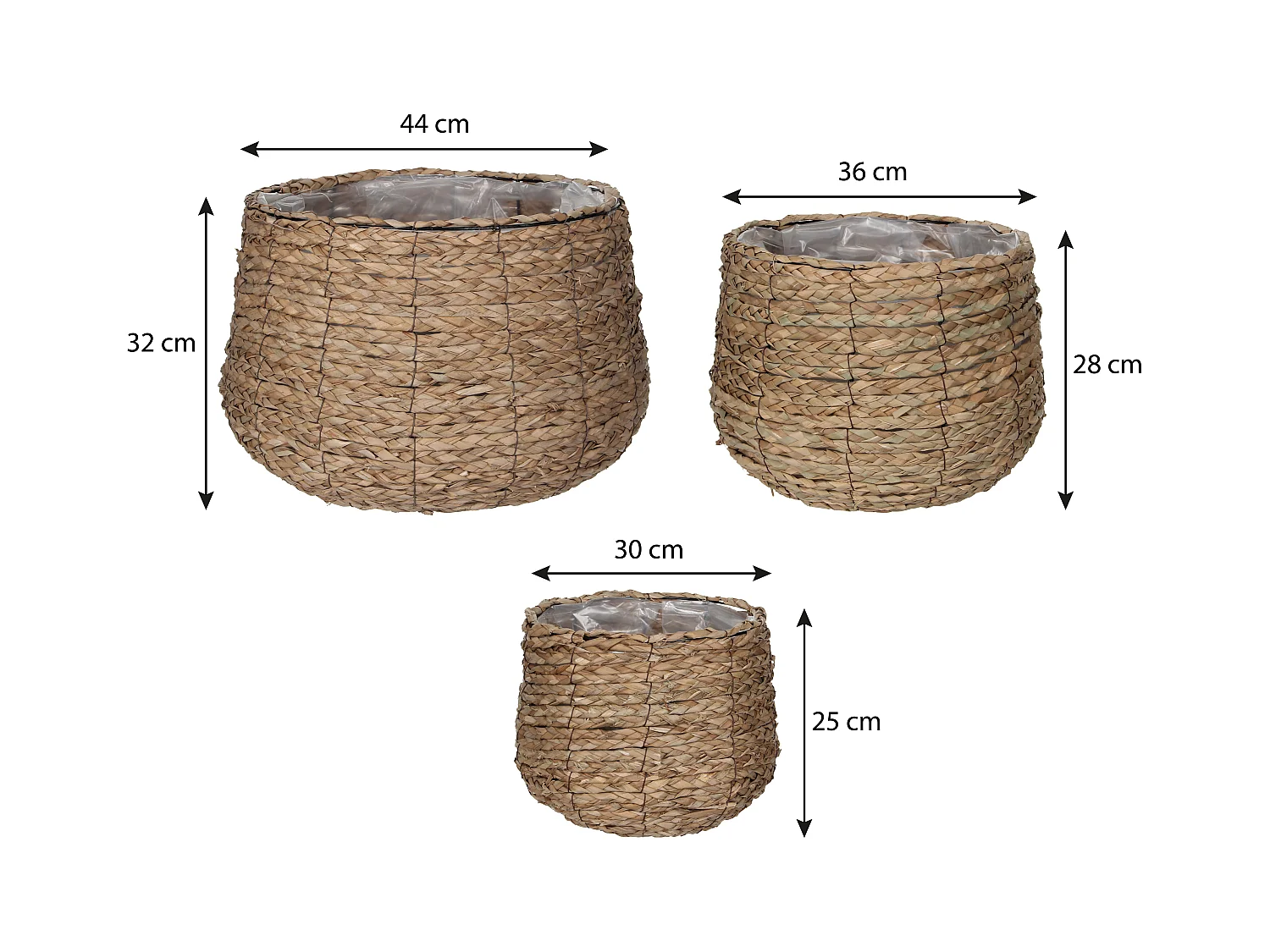 Ensemble de panier a plantes en seagrass et métal et plastique (inlay) - 32 x Ø44 - Marron clair - AVALON