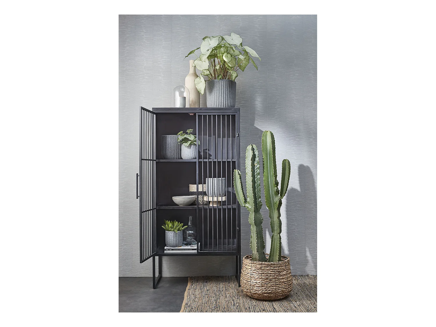 Ensemble de panier a plantes en seagrass et métal et plastique (inlay) - 32 x Ø44 - Marron clair - AVALON