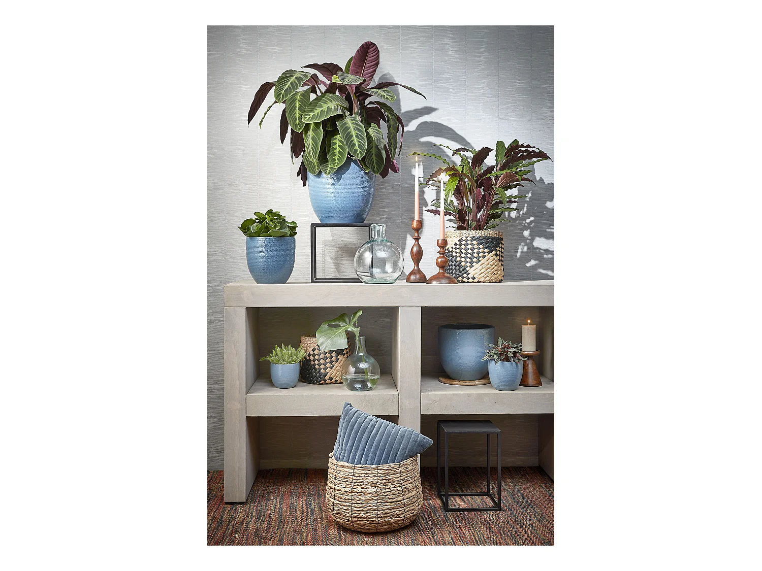 Ensemble de panier a plantes en seagrass et métal et plastique (inlay) - 32 x Ø44 - Marron clair - AVALON