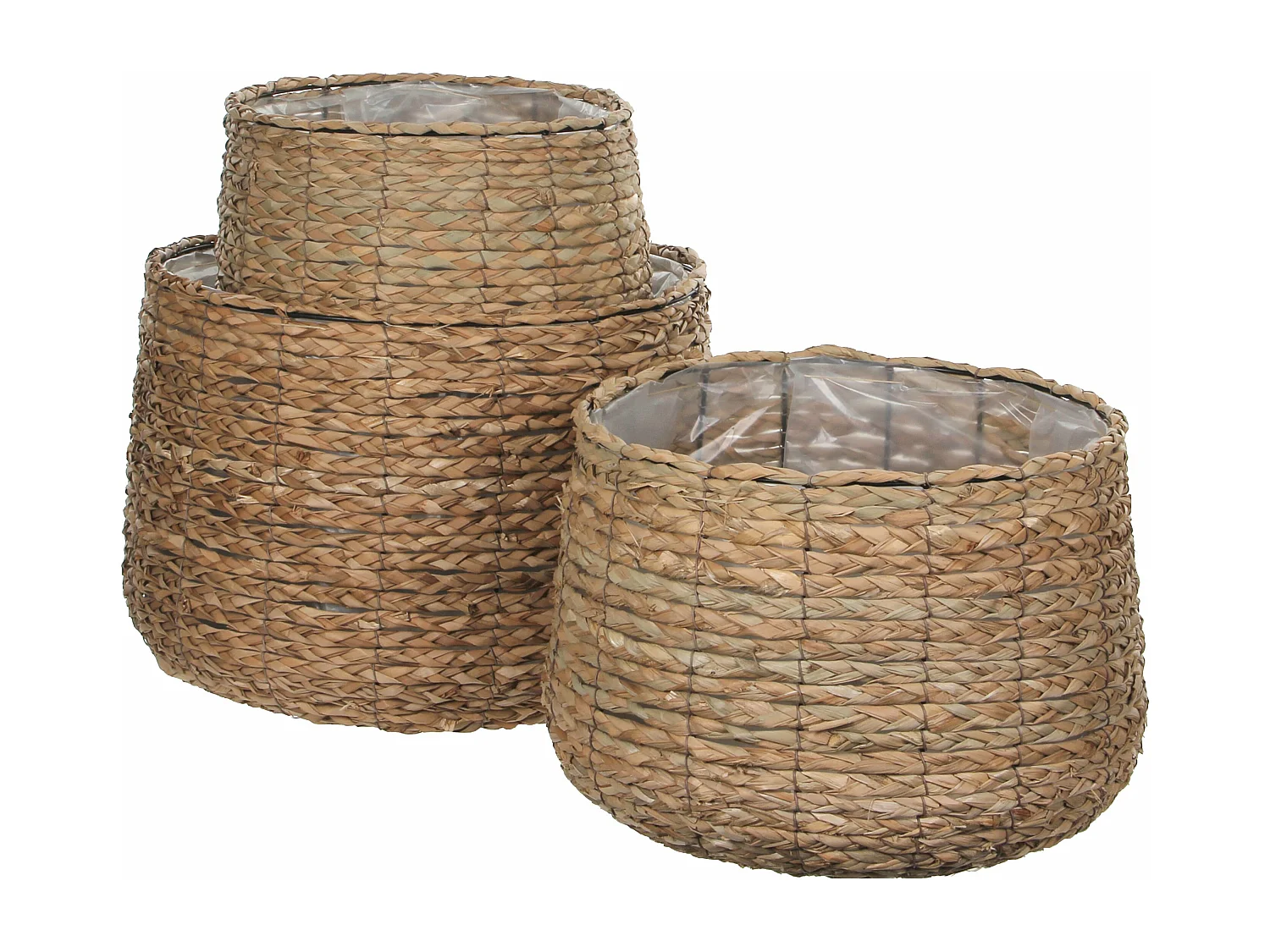 Ensemble de panier a plantes en seagrass et métal et plastique (inlay) - 32 x Ø44 - Marron clair - AVALON