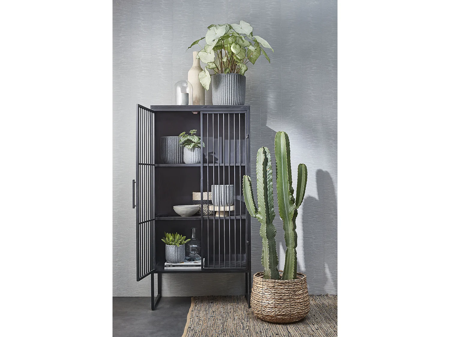 Ensemble de panier a plantes en seagrass et métal et plastique (inlay) - 32 x Ø44 - Marron clair - AVALON