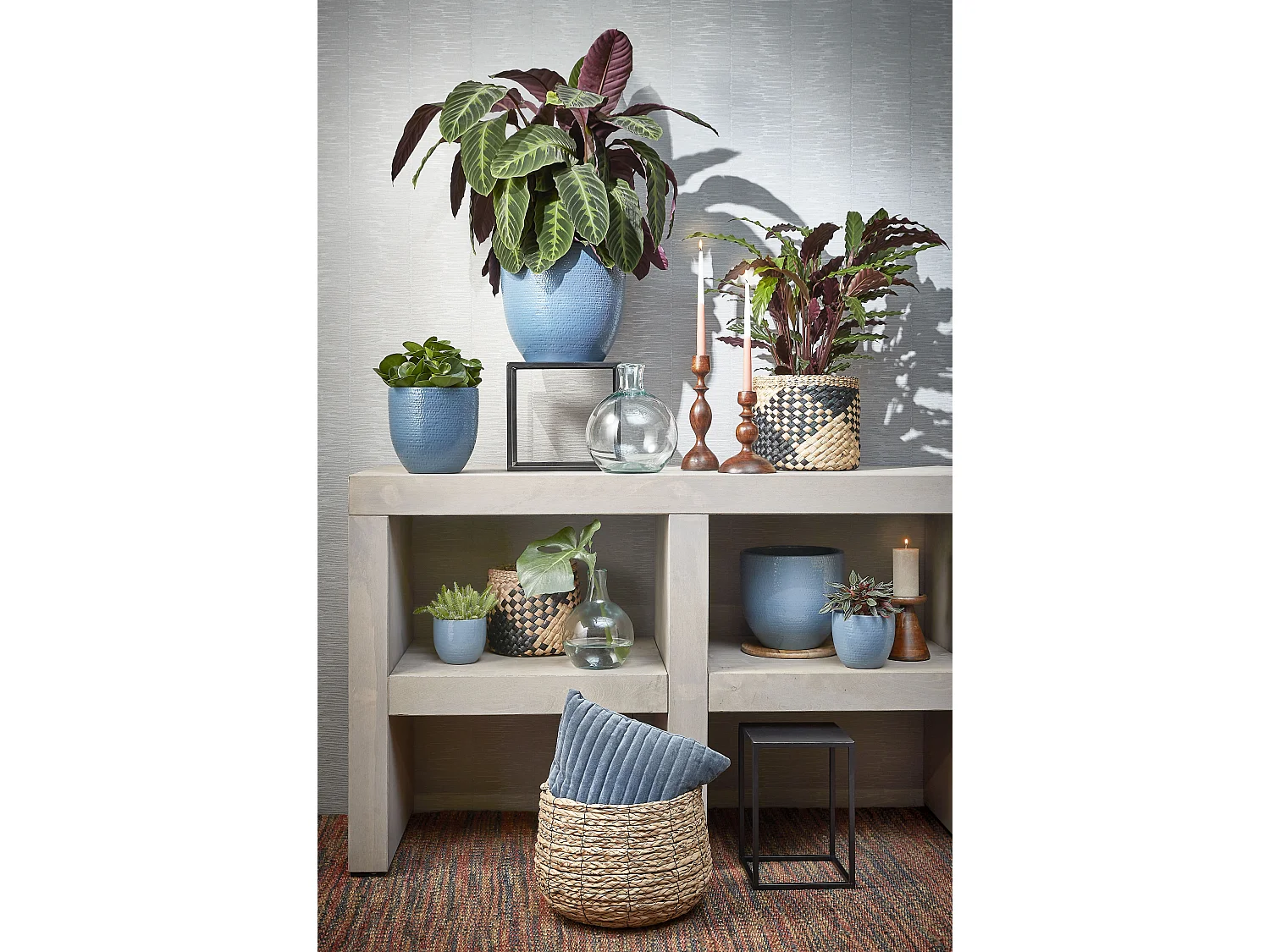 Ensemble de panier a plantes en seagrass et métal et plastique (inlay) - 32 x Ø44 - Marron clair - AVALON