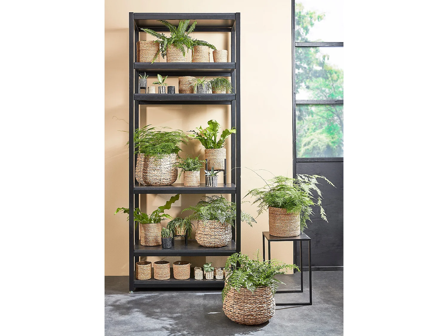 Ensemble de panier a plantes en seagrass et métal et plastique (inlay) - 32 x Ø44 - Marron clair - AVALON