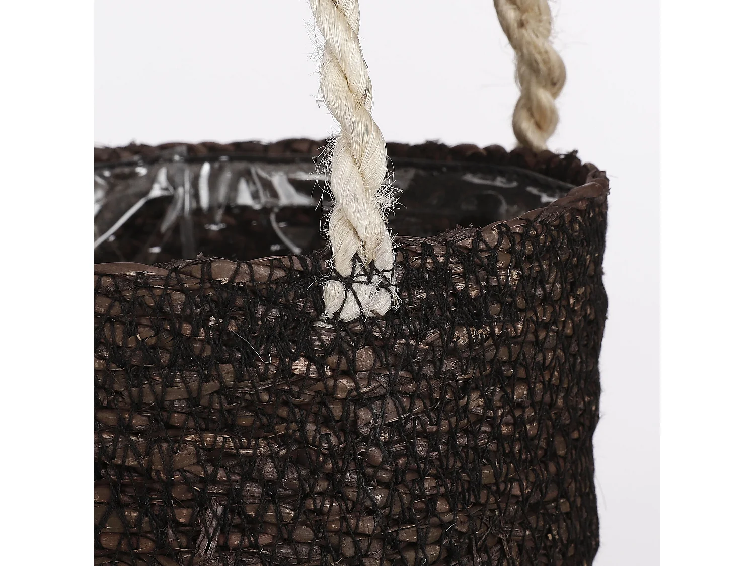 Ensemble de panier a plantes en jute et plastique - 16 x Ø16 - Noir - ATLANTIC