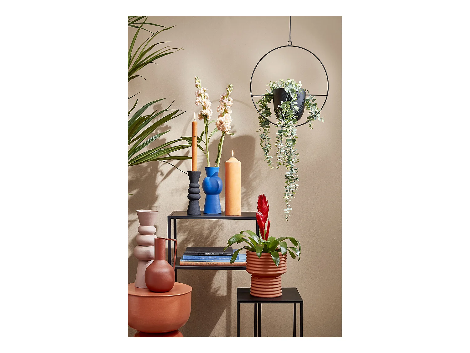 Blumenampel aus Eisen - 34 x 14 x 65 - Schwarz - DEXTER