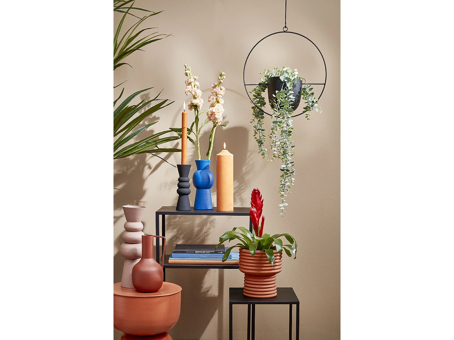 Bloempot binnen hangend van ijzer - 34 x 14 x 65 - Zwart - DEXTER