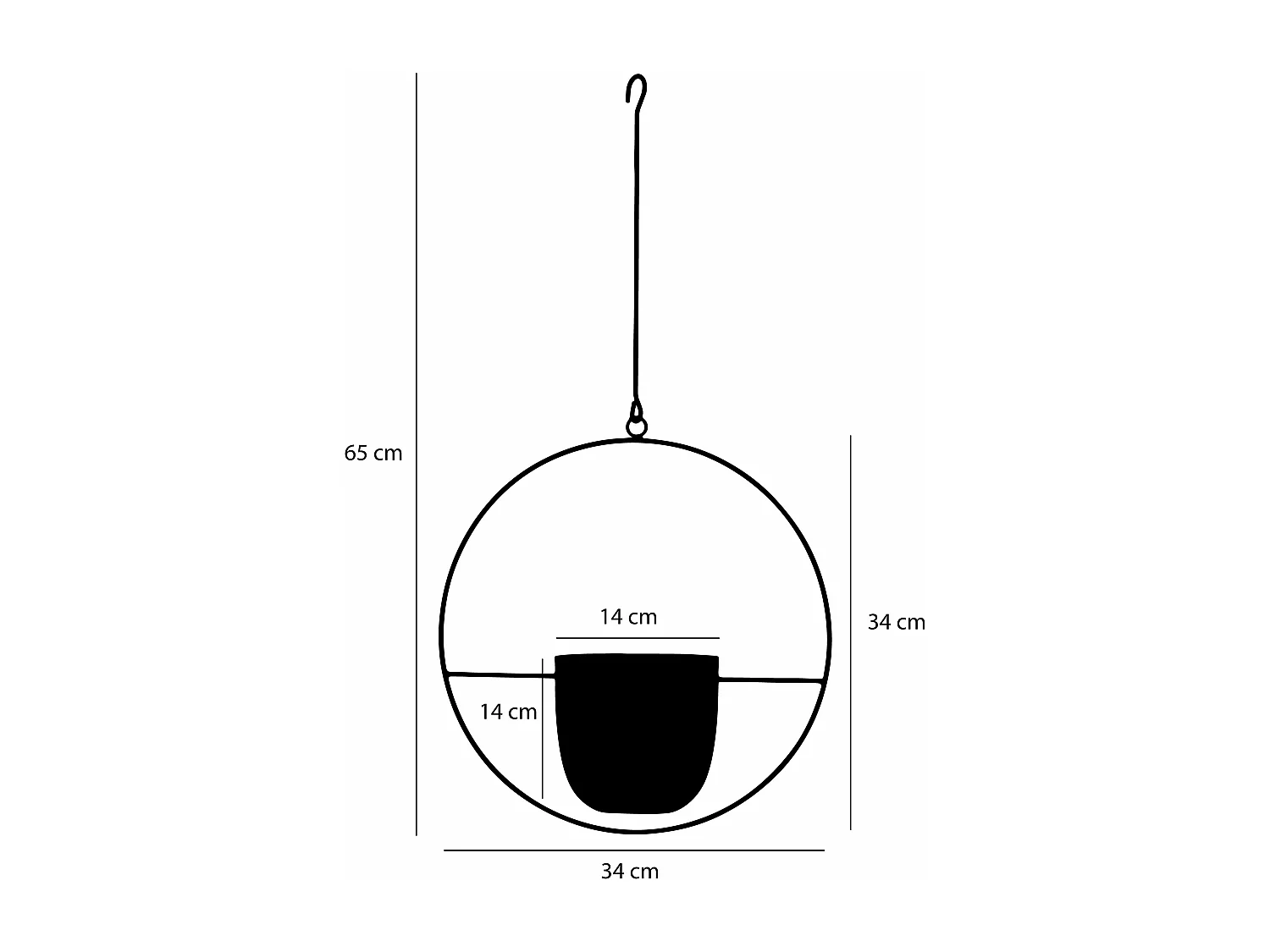 Bloempot binnen hangend van ijzer - 34 x 14 x 65 - Zwart - DEXTER