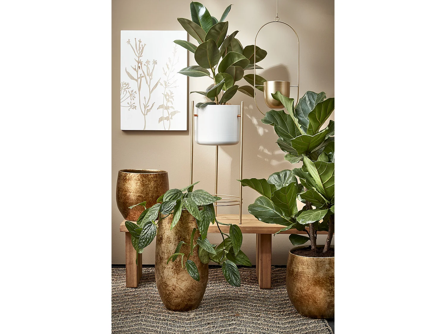 Bloempot binnen hangend van ijzer - 24 x 14 x 83 - Goud - DEXTER