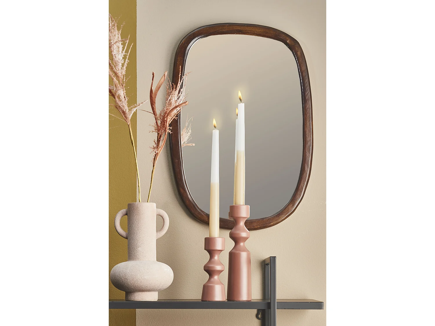 Miroir mural en bois de manguier et verre et mdf et métal - 35 x 50 x 2 - Marron foncé - BOSCO