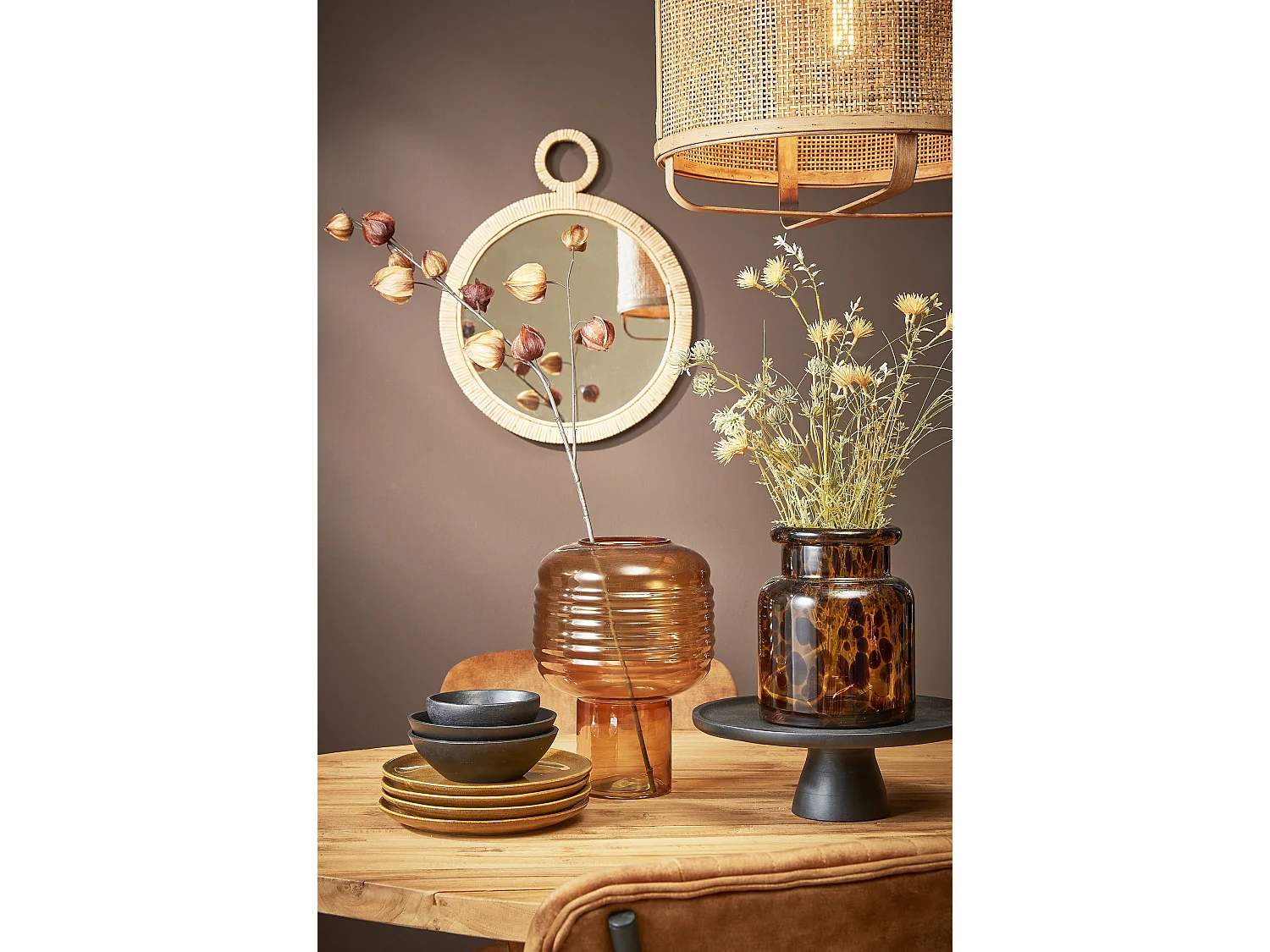 Miroir mural en mdf et verre et rotin et contreplaqué - 40.5 x 2 x 51 - Marron - KAJ