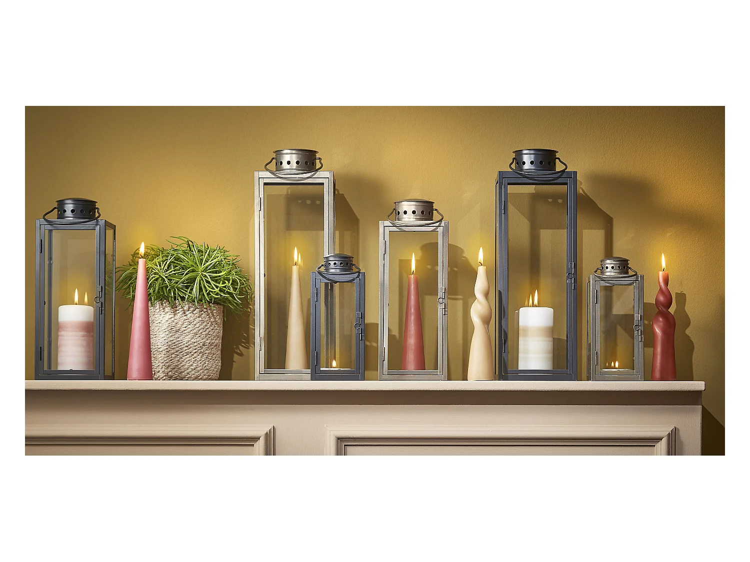 Lantaarn van ijzer en glas - 13,5 x 13 x 34,5 - Zwart - ARZILLA