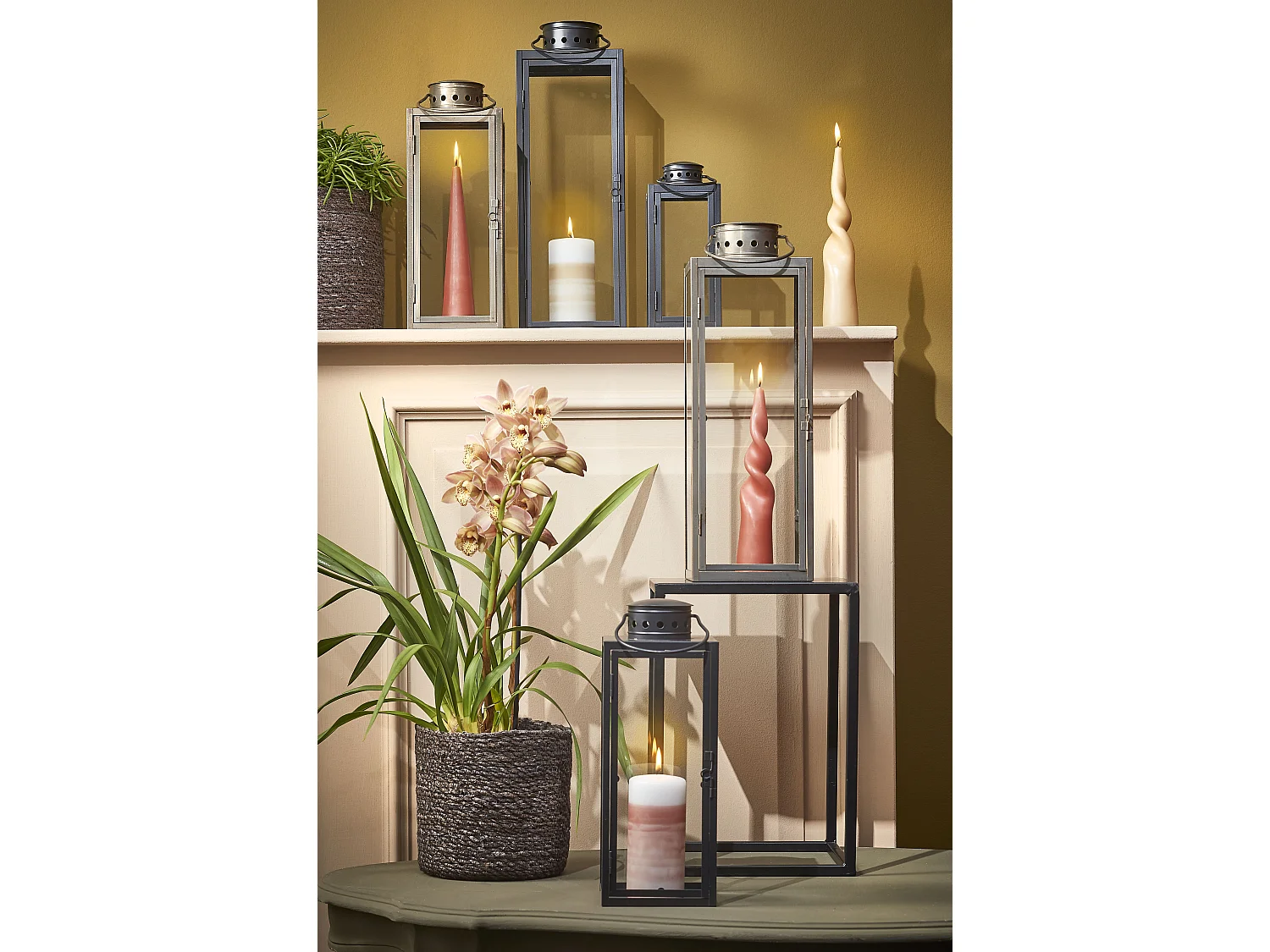 Lanterne en métal et verre - 13,5 x 13 x 34,5 - Noir - ARZILLA