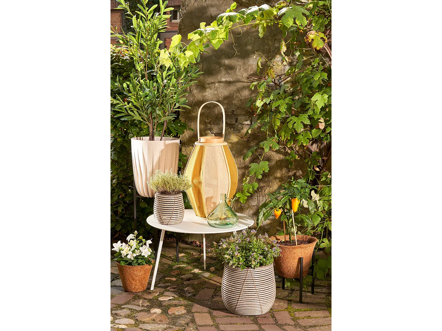 Laterne aus Jute und Paulownia-Holz - 45 x Ø32 - Beige, braun - ROGER