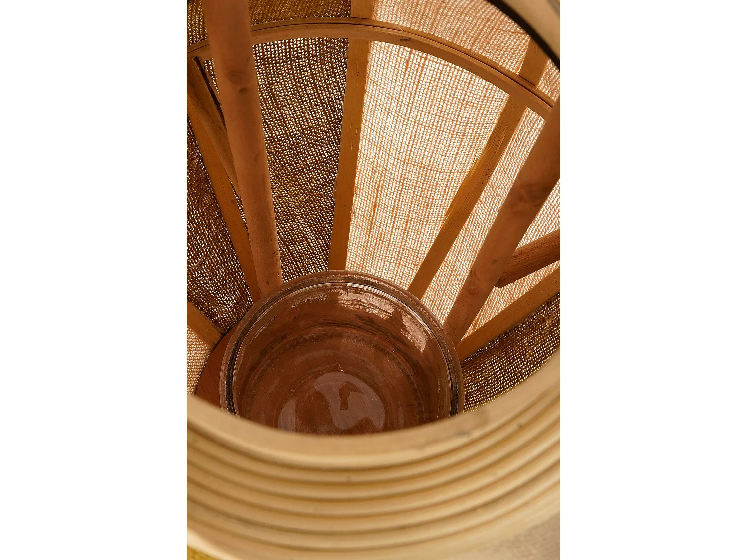 Lanterne en jute et bois de paulownia - 45 x Ø32 - Beige, marron - ROGER