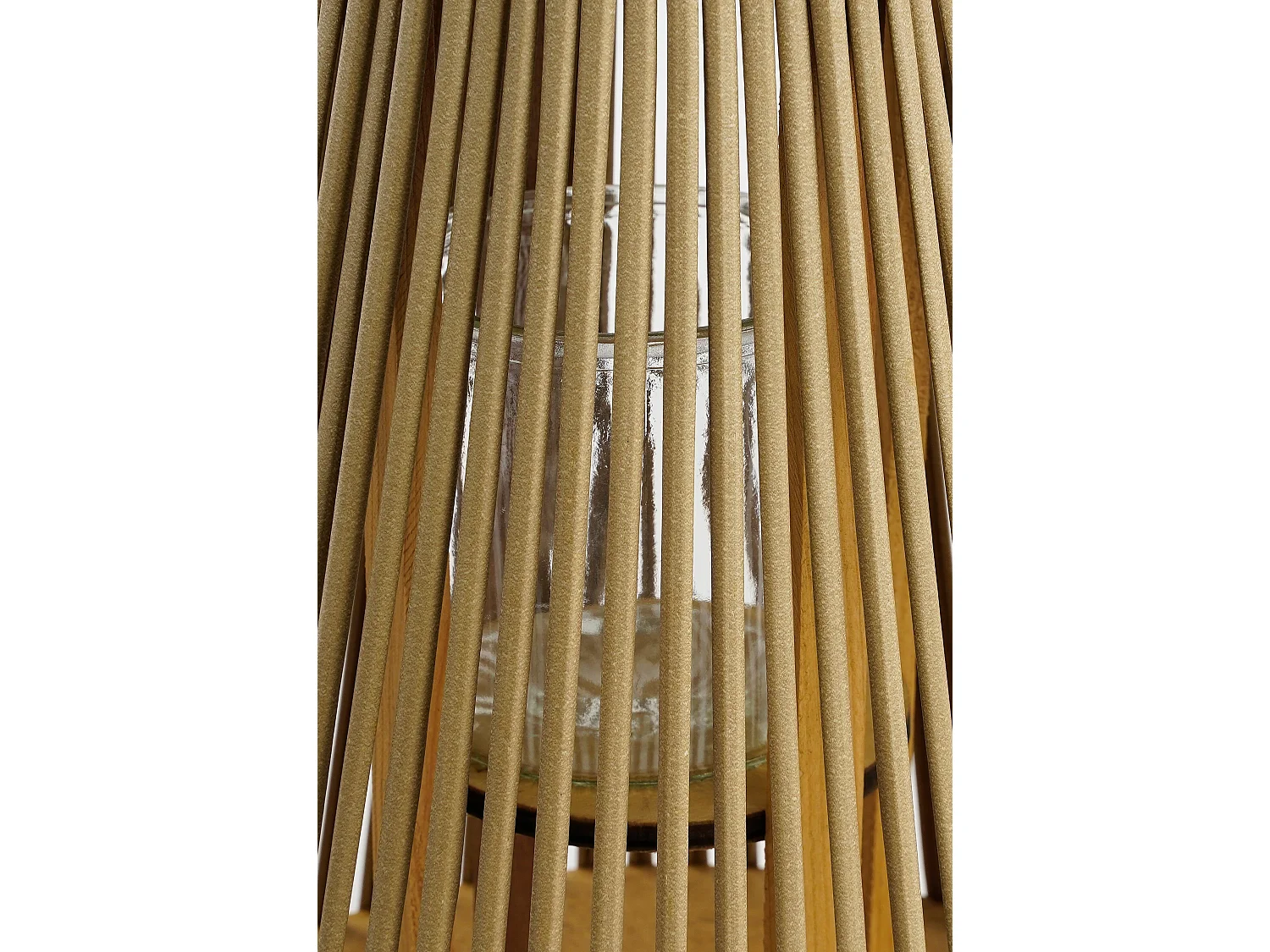 Lantaarn van gerecycled polyester en hout en glas en ijzer - 45 x 15 - Lichtbruin - COSMO