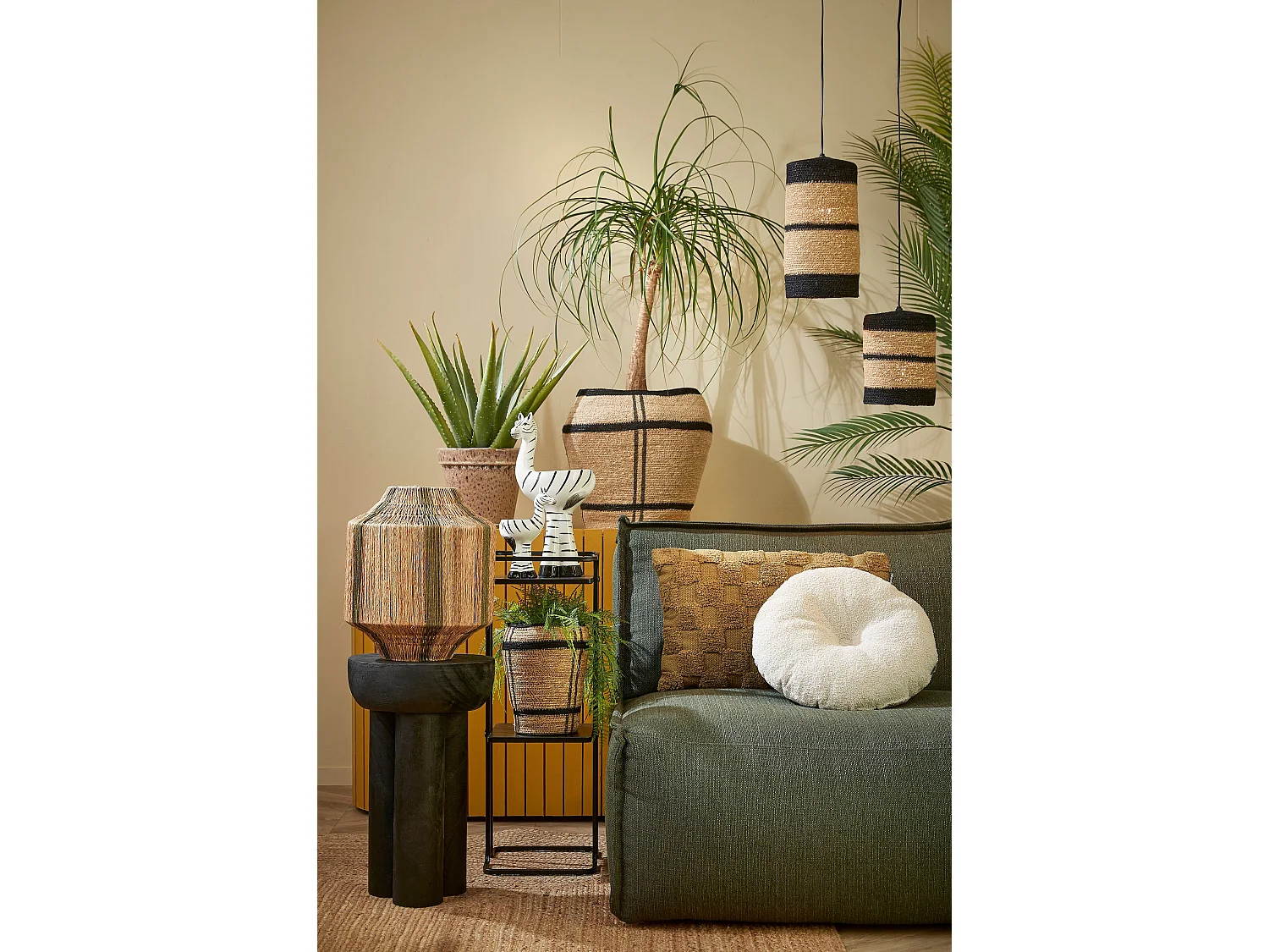 Lantaarn van jute - 36 x 30 - Donkergroen - LILIANO