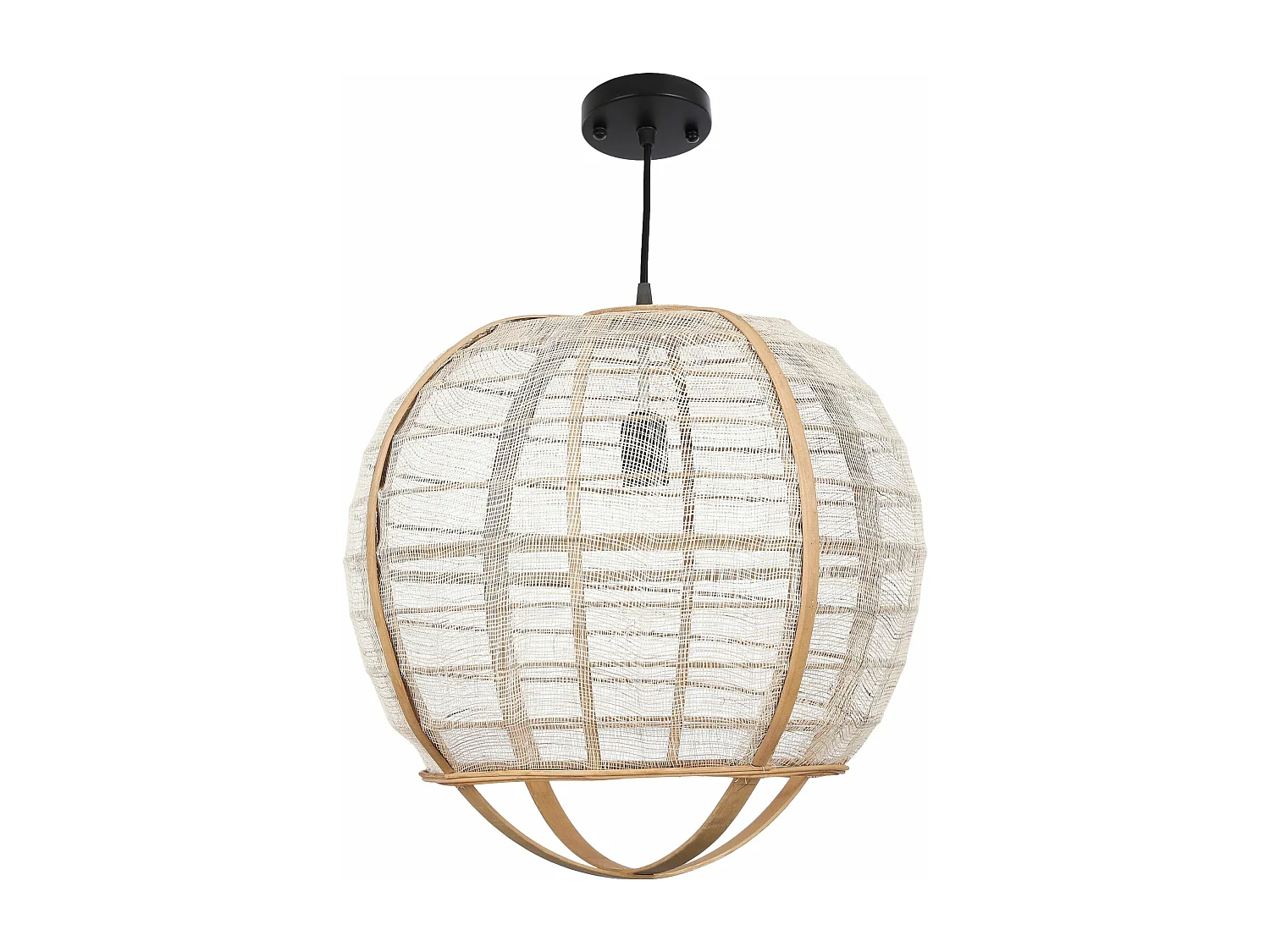 Hanglamp van linnen en bamboe en multiplex - 43.5 x Ø45 - Beige - PELLA