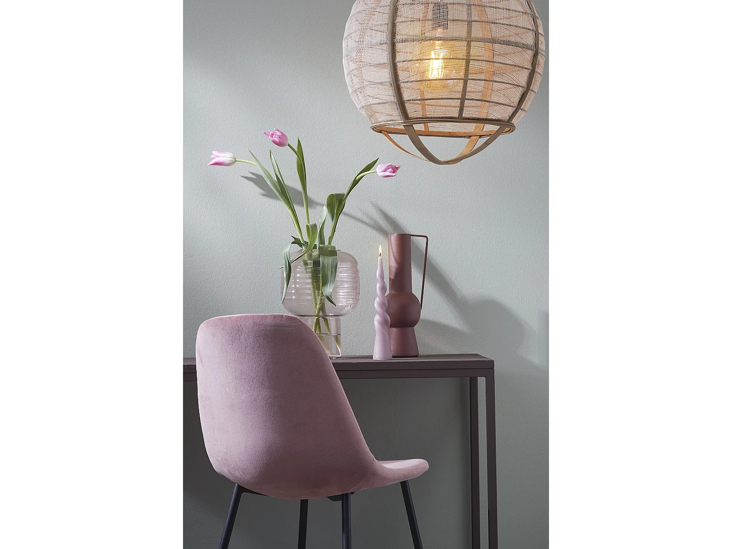 Hanglamp van linnen en bamboe en multiplex - 43.5 x Ø45 - Beige - PELLA