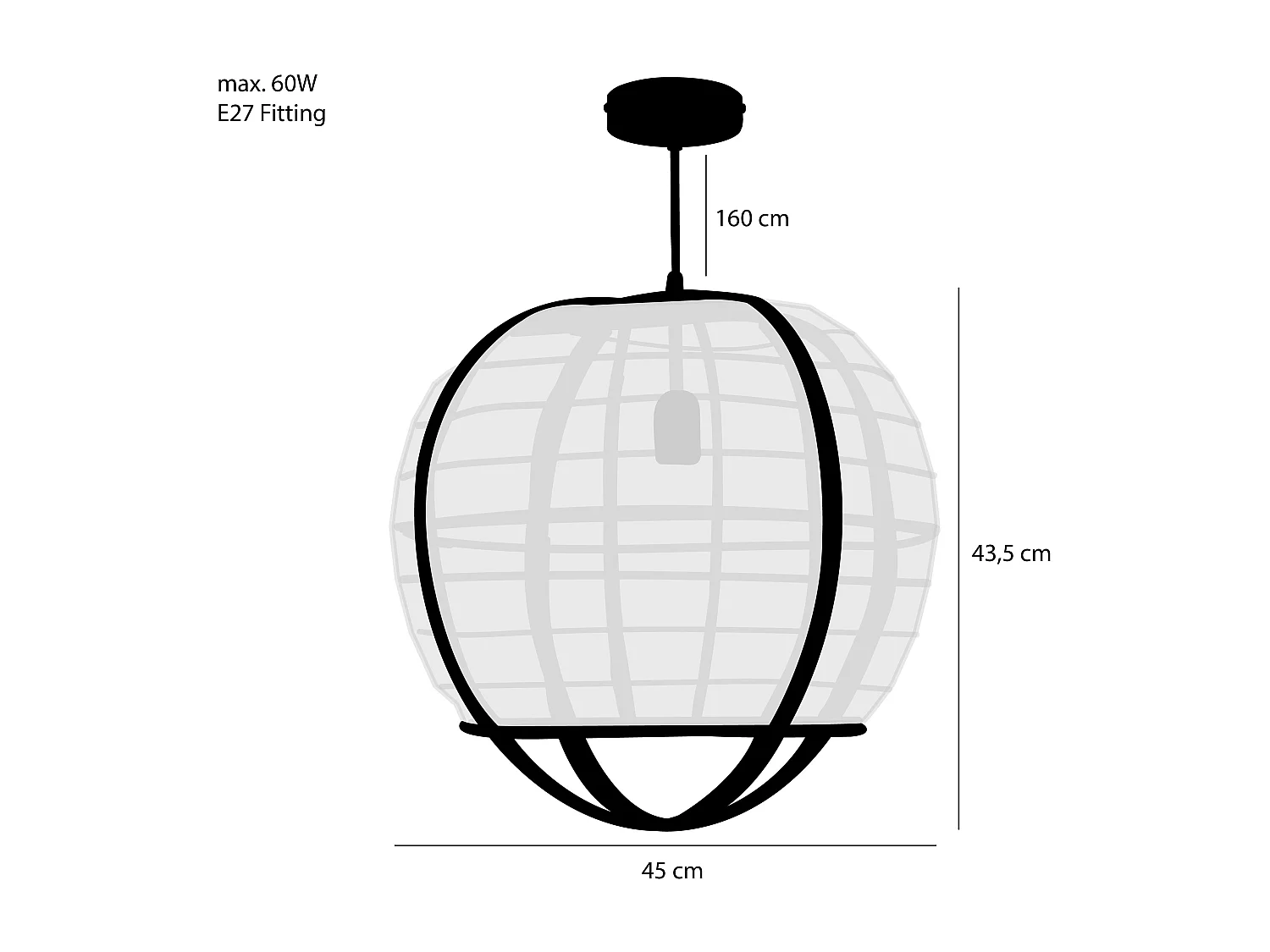 Hanglamp van linnen en bamboe en multiplex - 43.5 x Ø45 - Beige - PELLA