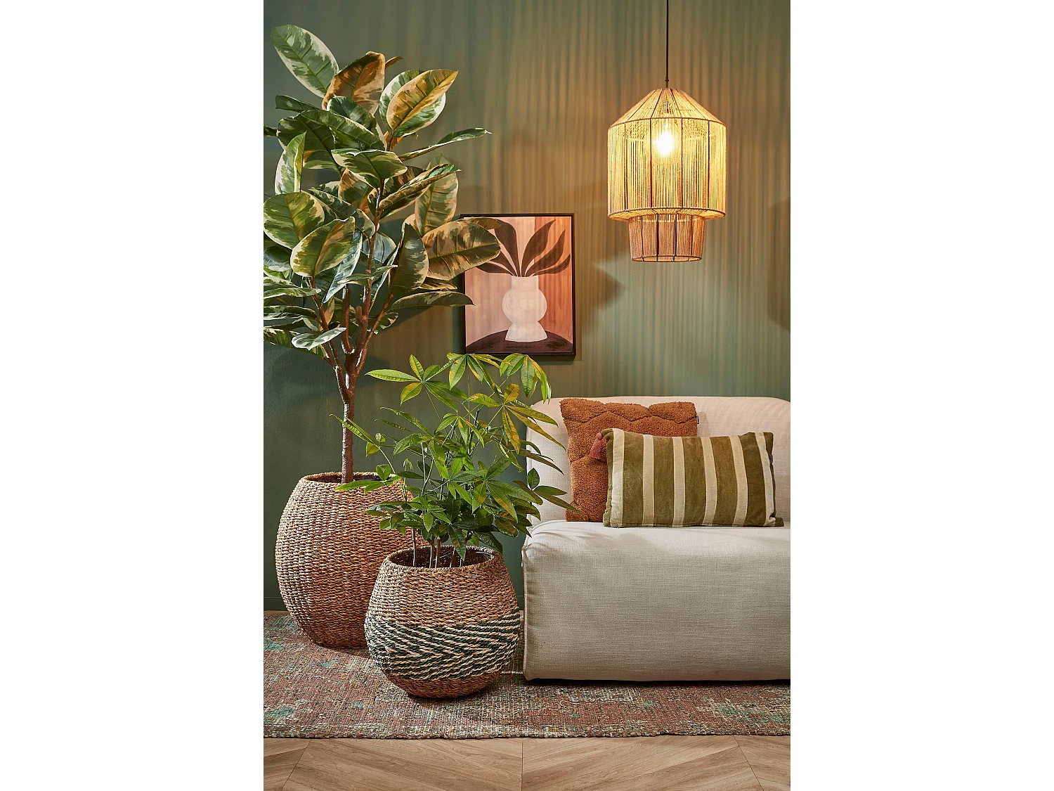 Hanglamp van ijzer en draad - 49 x 35 - Lichtbruin - ELSA