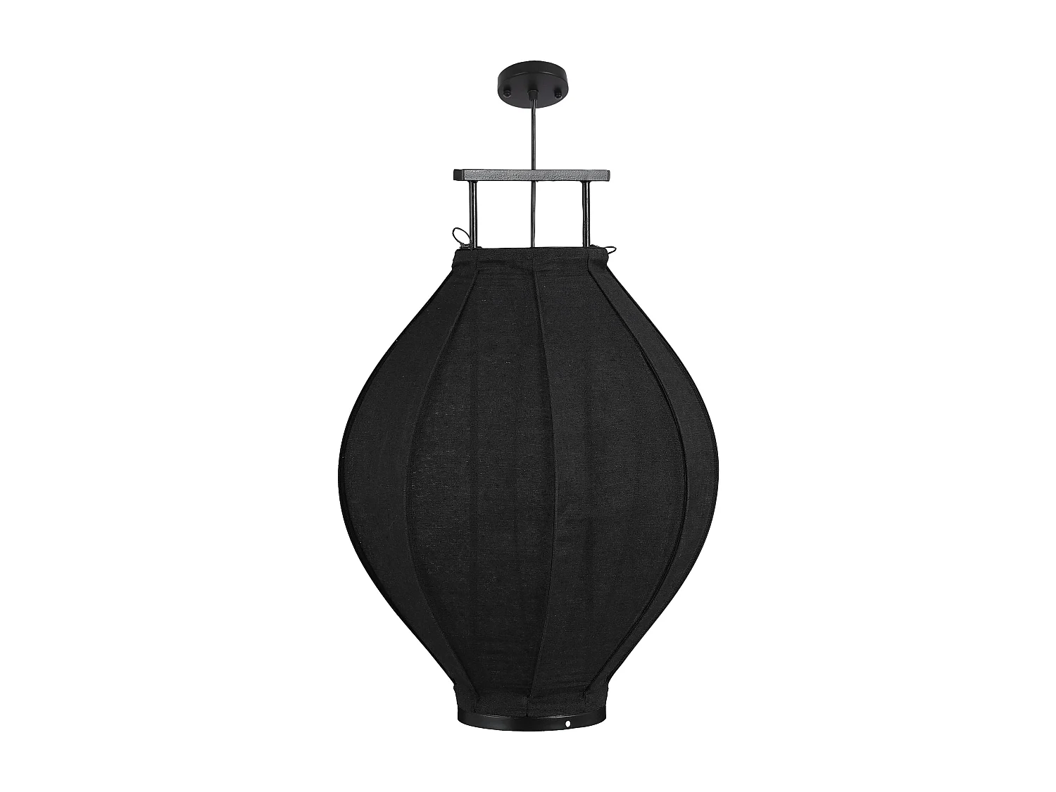 Suspension lumineuse en lin et bois - 73 x Ø54 - Noir - PEGO