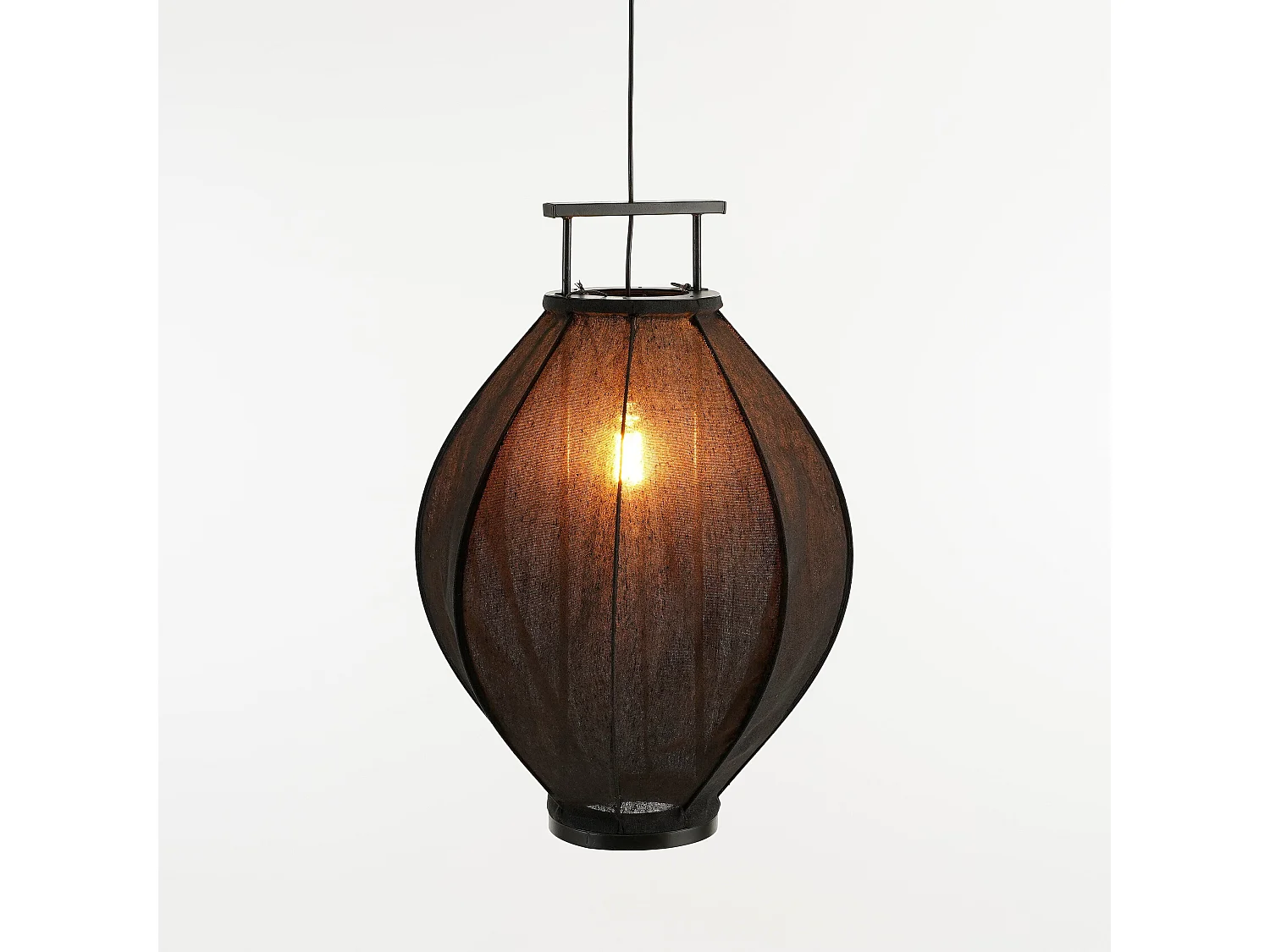 Suspension lumineuse en lin et bois - 73 x Ø54 - Noir - PEGO