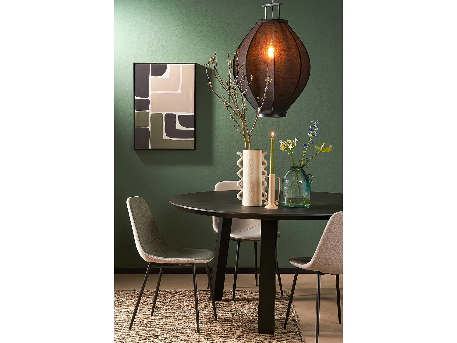 Hanglamp van linnen en hout - 73 x Ø54 - Zwart - PEGO