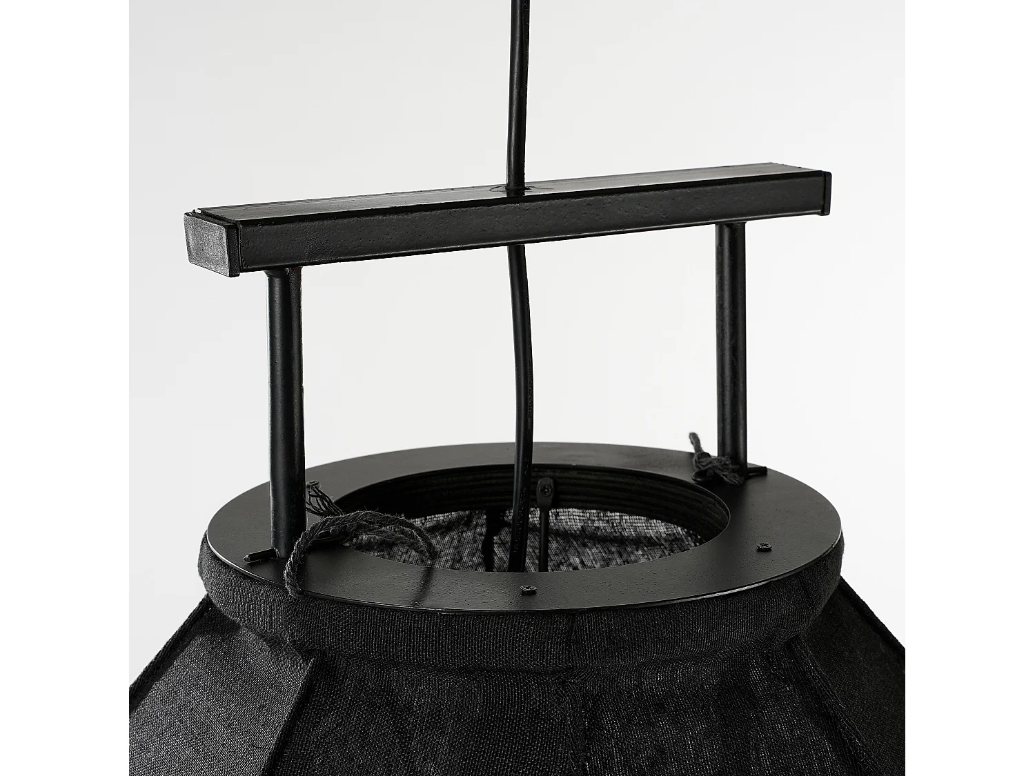 Hanglamp van linnen en hout - 73 x Ø54 - Zwart - PEGO