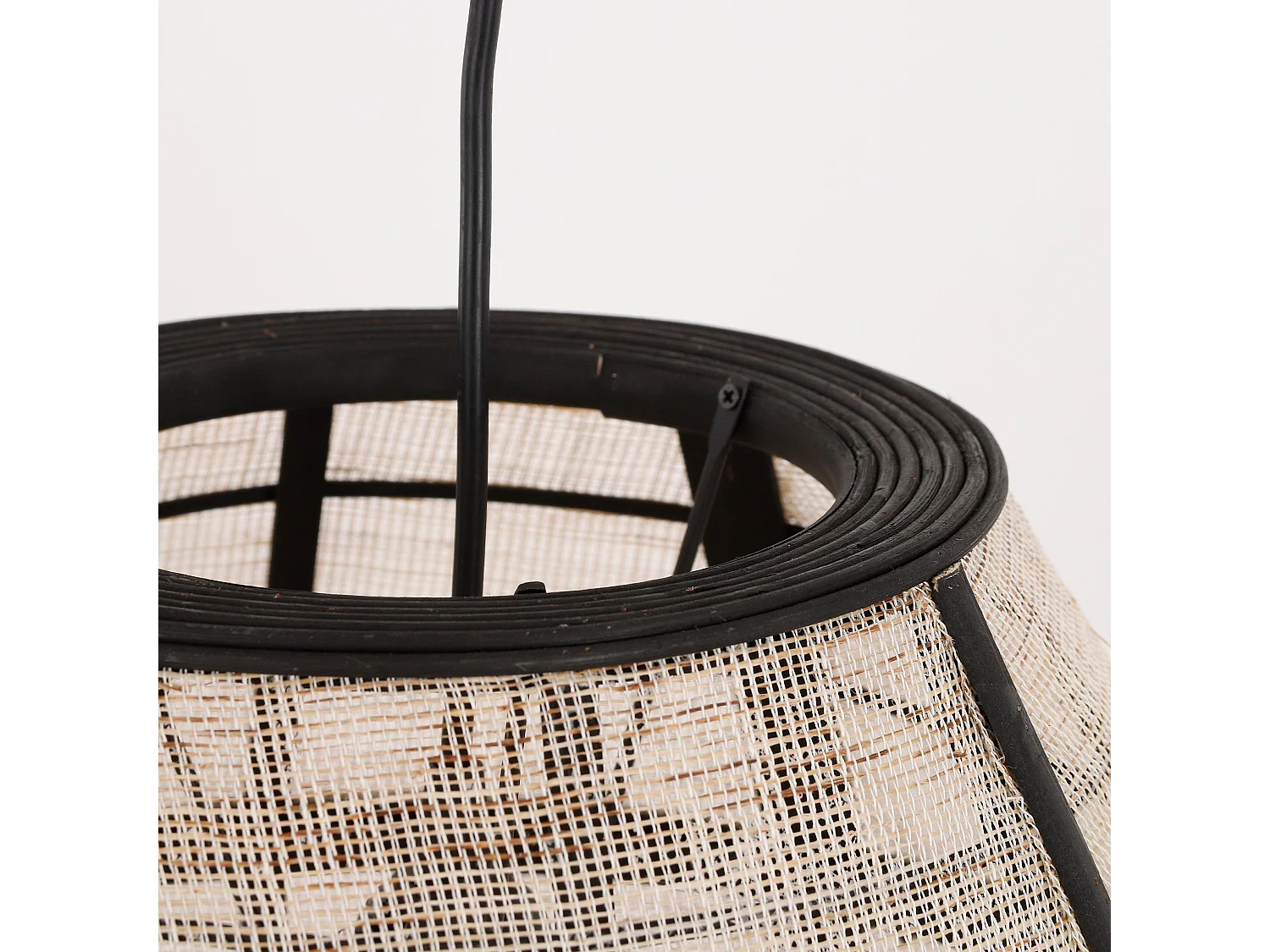 Suspension lumineuse en lin et bambou et bois tendre et contreplaqué et métal - Ø29 x 45,5 - Blanc cassé - PELLA