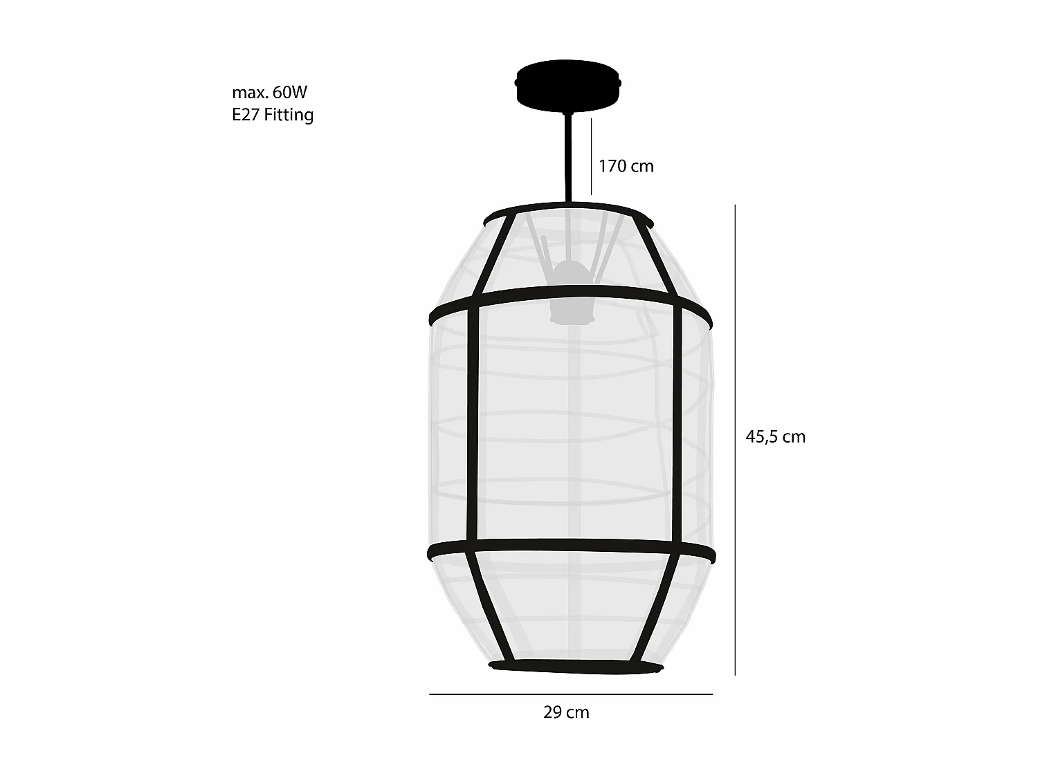 Suspension lumineuse en lin et bambou et bois tendre et contreplaqué et métal - Ø29 x 45,5 - Blanc cassé - PELLA