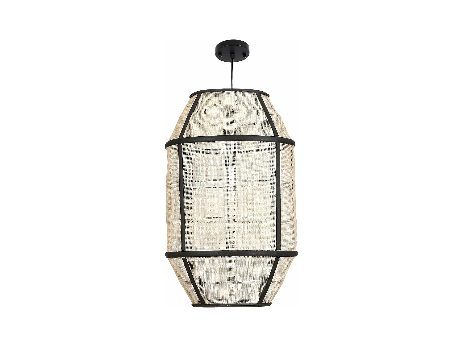 Hanglamp van linnen en bamboe en naaldhout en multiplex en ijzer - Ø29 x 45,5 - Off white - PELLA