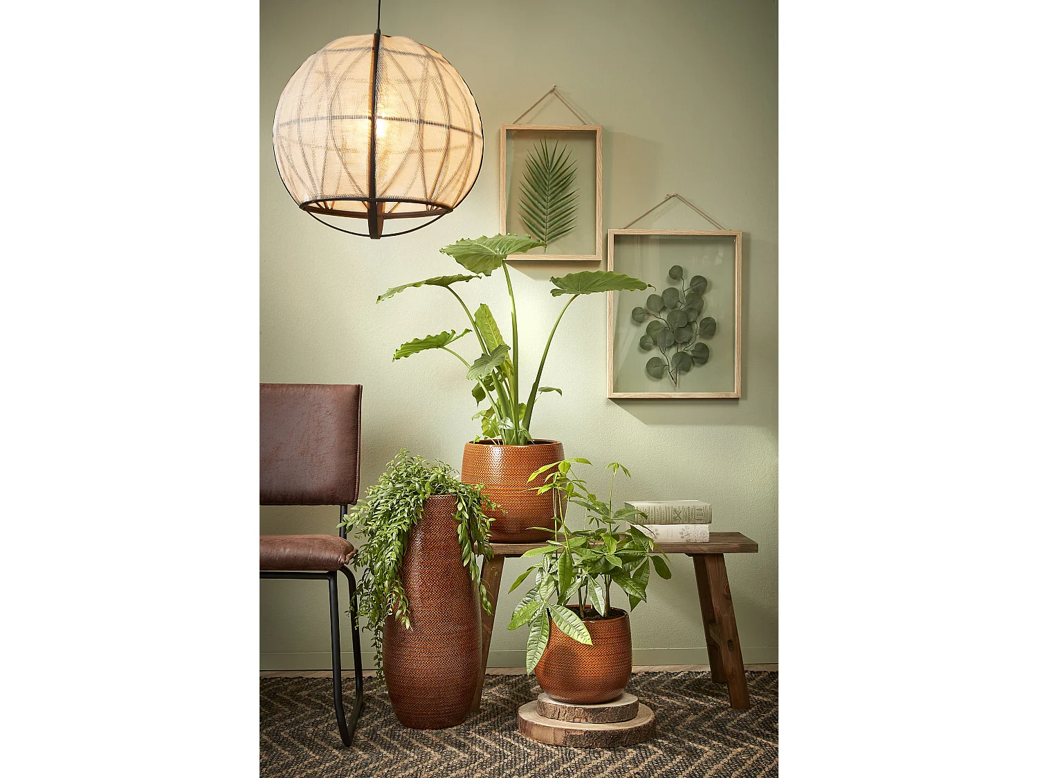 Hanglamp van linnen en bamboe en multiplex - Ø50,5 x 50 - Off white - PELLA