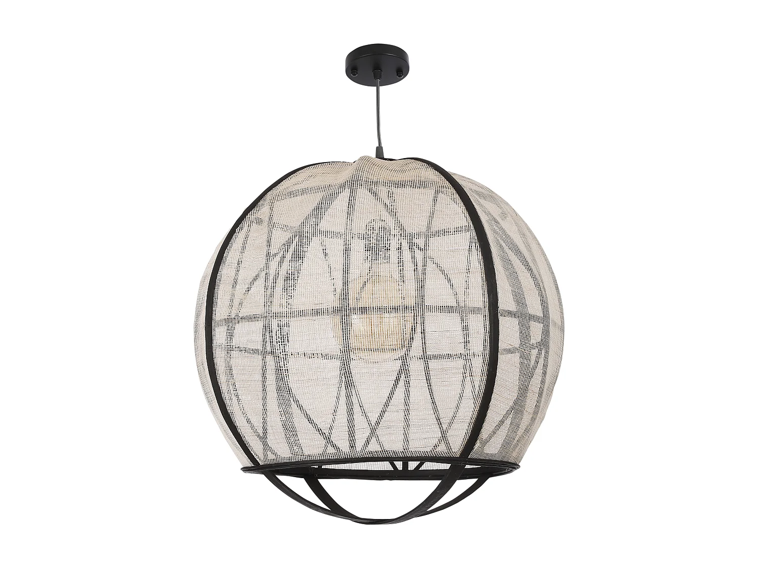 Hanglamp van linnen en bamboe en multiplex - Ø50,5 x 50 - Off white - PELLA