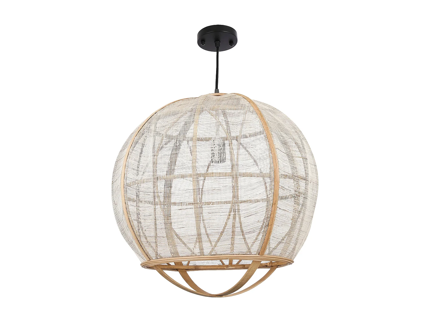 Hanglamp van linnen en bamboe en multiplex - 50 x Ø50.5 - Beige - PELLA